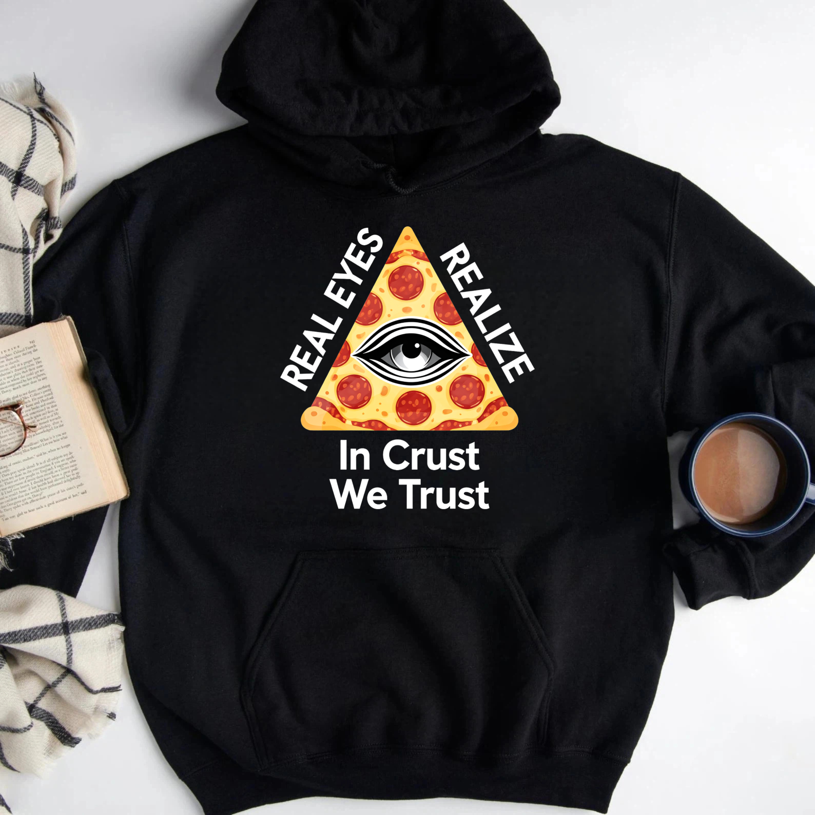 Dorawear™ Real Eyes Realize In Crust We Trust Pizza Eye Hoodie Sweatshirt Black Casual Wear For Men Women Unisex Fashion Gift Idea-Dorawear