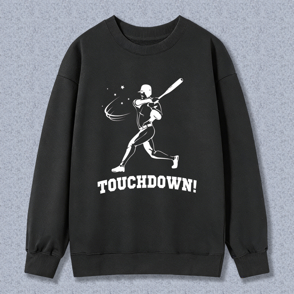 Dorawear™ Baseball Player Swinging Bat With Touchdown Text Unisex Classic Sweatshirt