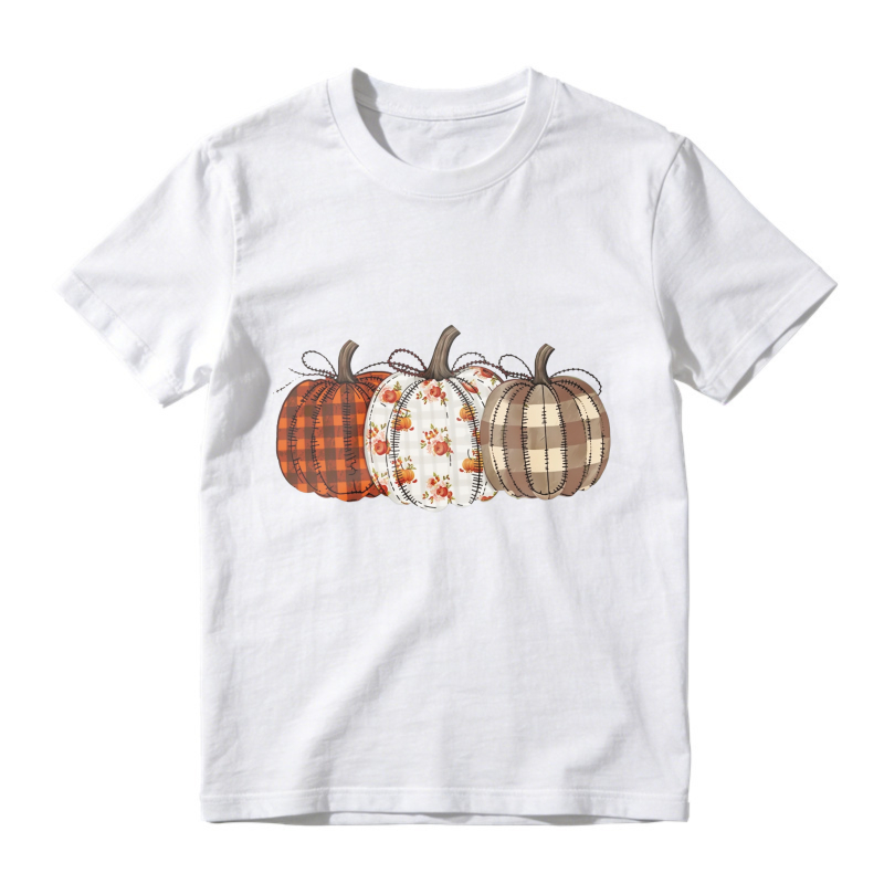Three Plaid And Floral Pumpkins, Unisex Classic T-shirt