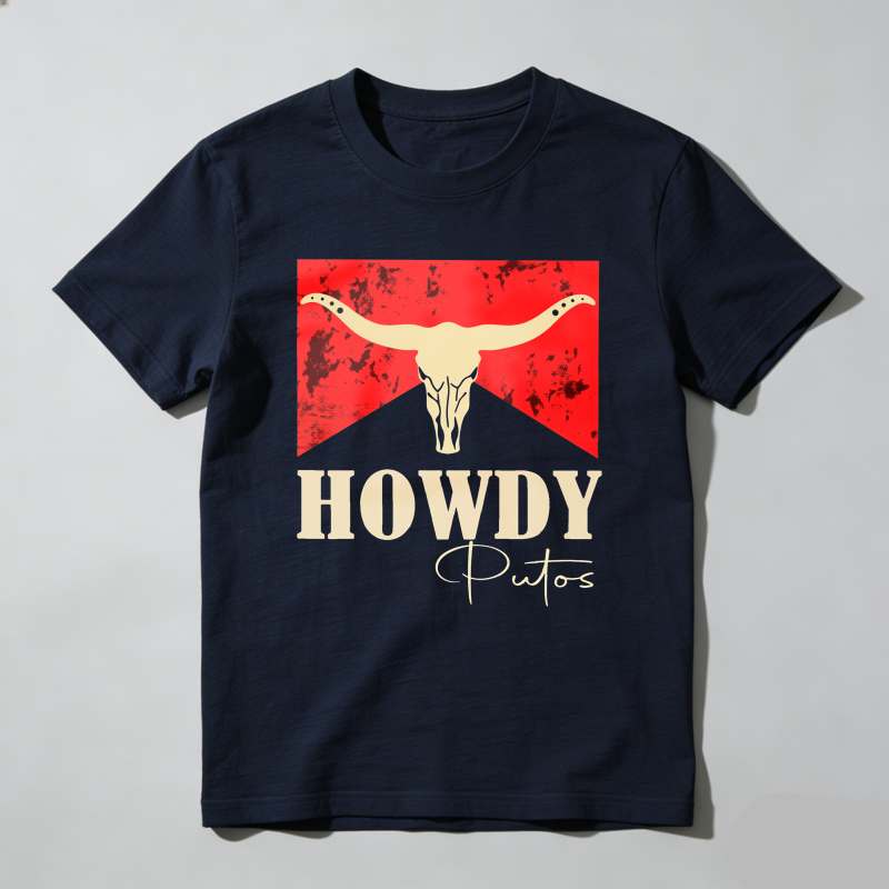 Dorawear™ Cow Skull Red Background Howdy Putos T Shirt 100% cotton