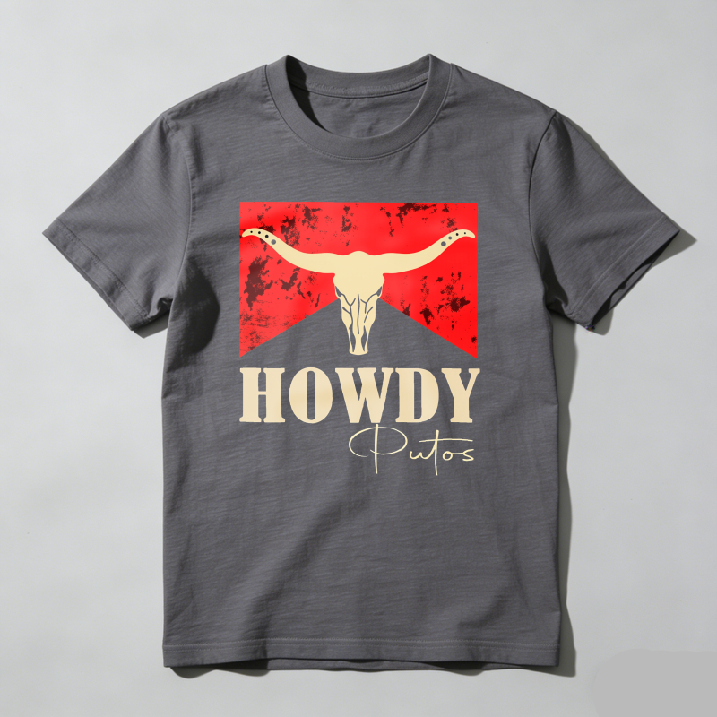 Dorawear™ Cow Skull Red Background Howdy Putos T Shirt 100% cotton