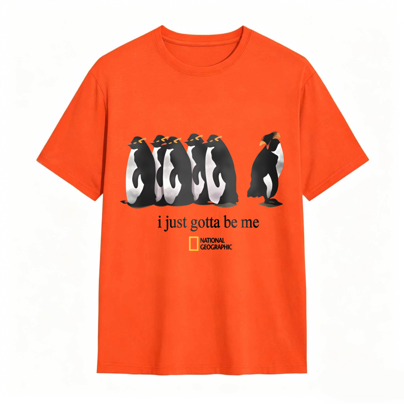 Dorawear™Penguins Standing In A Row With One Walking Away I Just Gotta Be Me National Geographic Logo Unisex Classic T-shirt