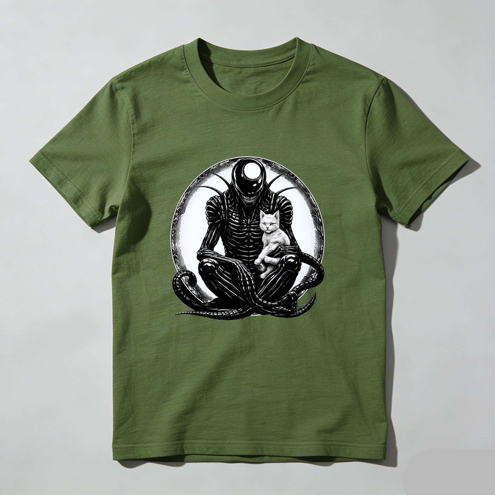 Dorawear™ Alien Cat Meditation Pure Cotton Short Sleeve T Shirt-Dorawear