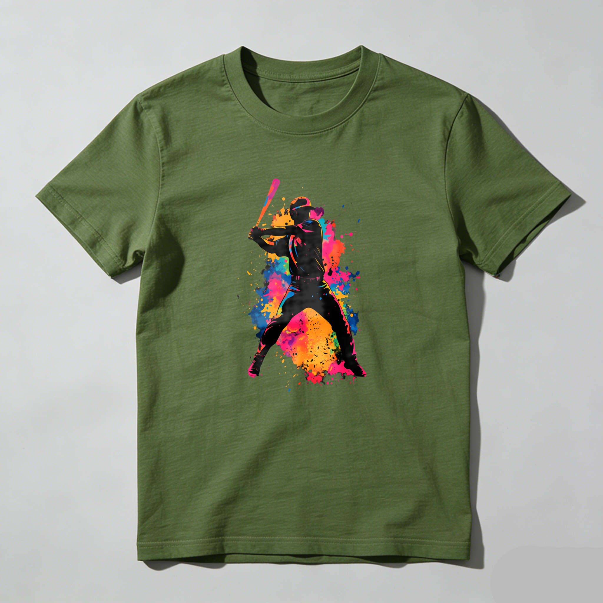 Dorawear™ Colorful Baseball Player Silhouette Art Design  T Shirt-Dorawear