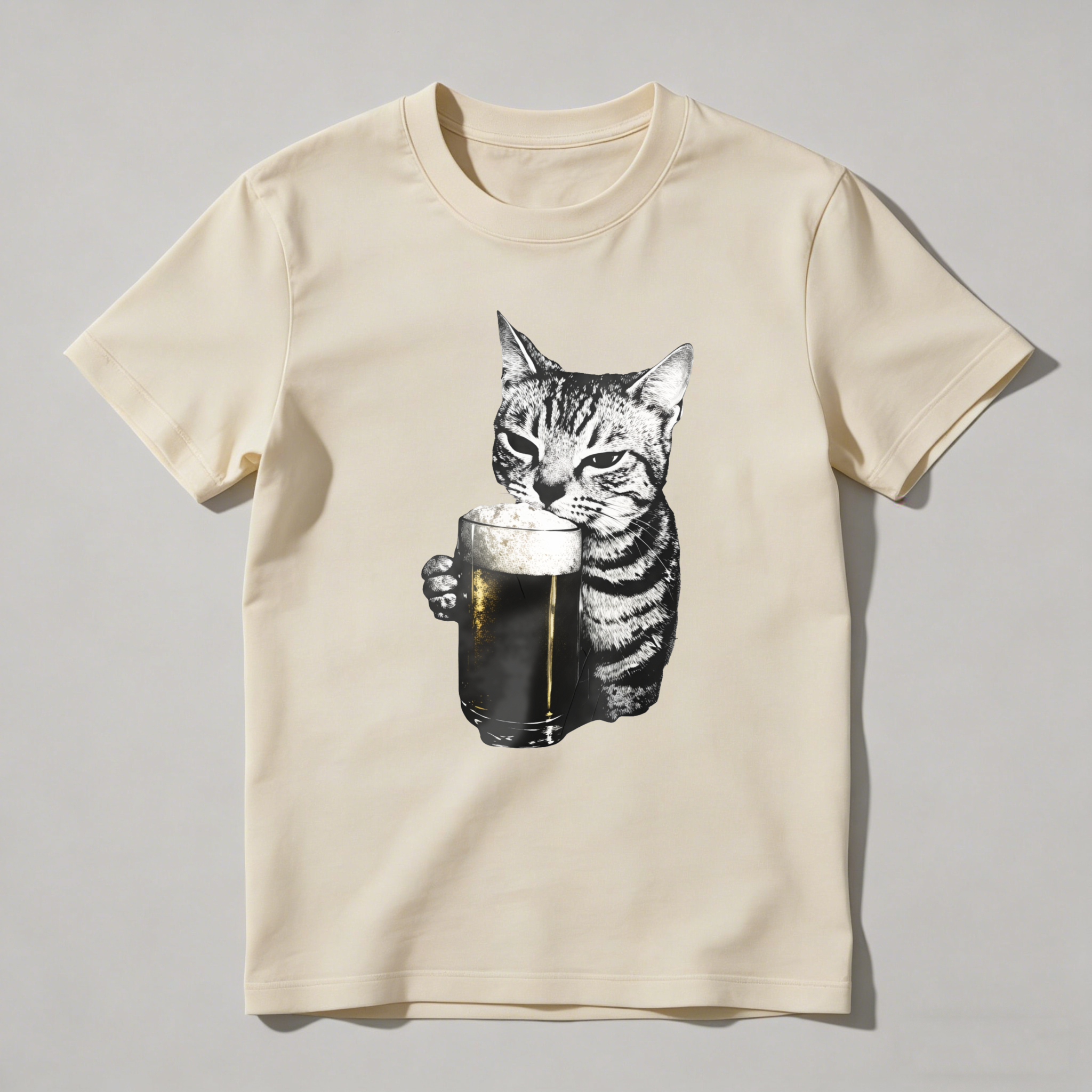 Dorawear™ Cat Holding Beer Glass Print T Shirt