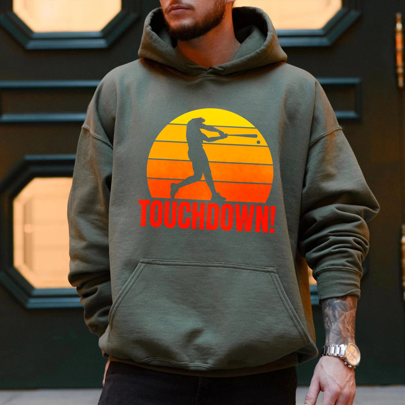 Dorawear™ Touchdown Baseball Player Sunset Hoodie Sport Inspired Graphic Sweatshirt Men Women Unisex Casual Wear-Dorawear