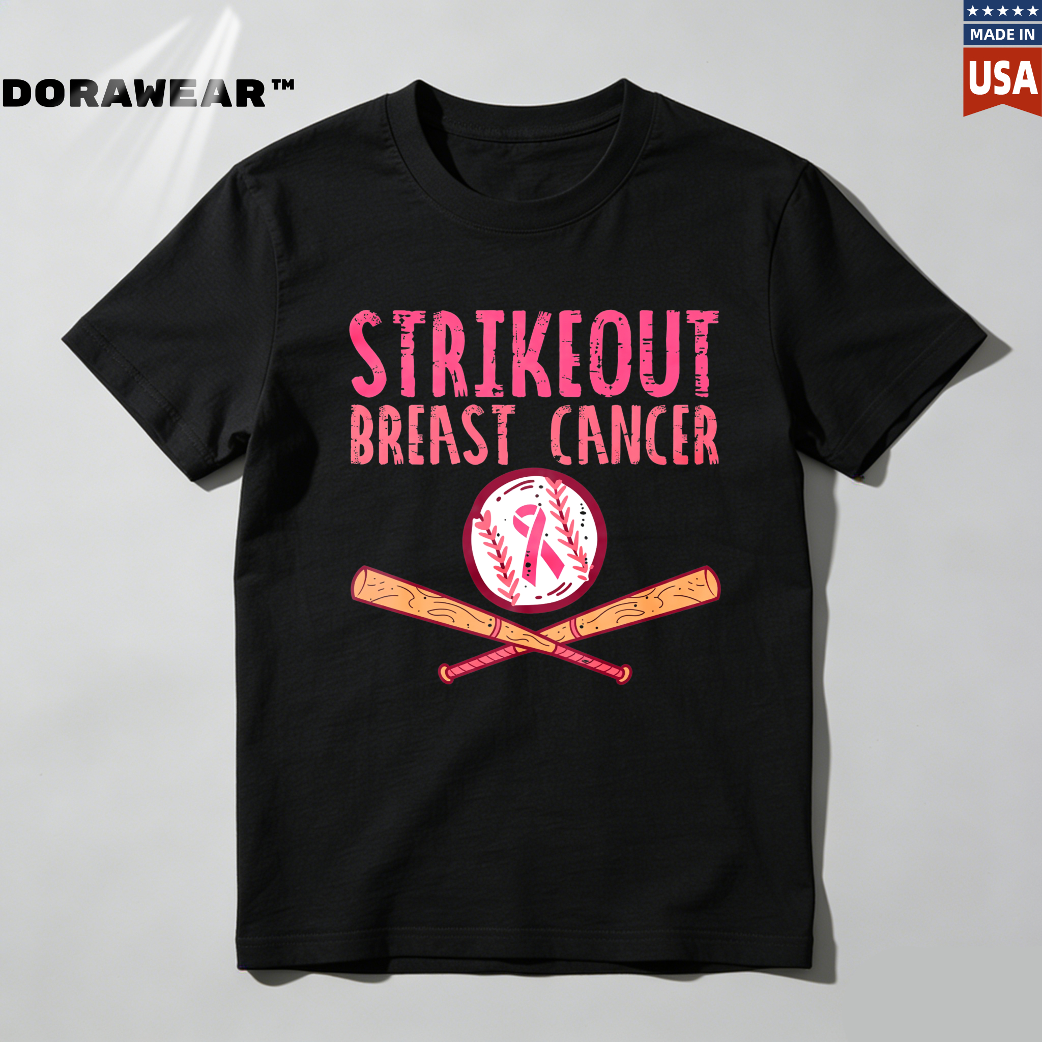 Dorawear™ Strikeout Breast Cancer With Baseball And Bats  T Shirt-Dorawear