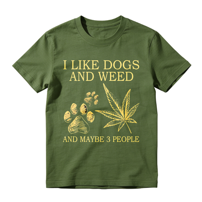I Like Dogs And Weed And Maybe 3 People Paw Print And Leaf Design Unisex Classic T-shirt