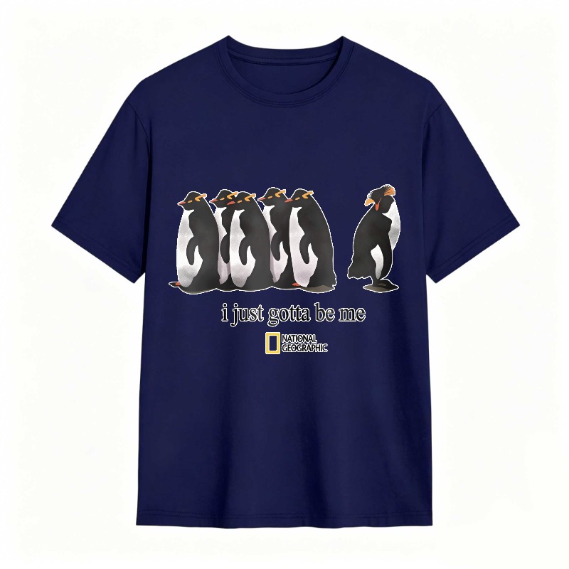 Dorawear™Penguins Standing In A Row With One Walking Away I Just Gotta Be Me National Geographic Logo Unisex Classic T-shirt