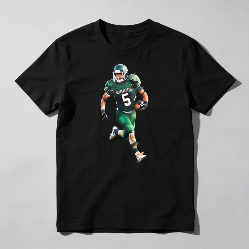 Football Player In Green Uniform Running T Shirt