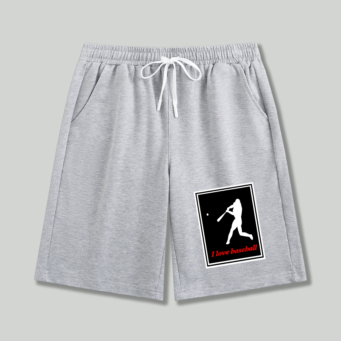 Dorawear™ Baseball Player Silhouette With I Love Baseball Text Shorts-Dorawear