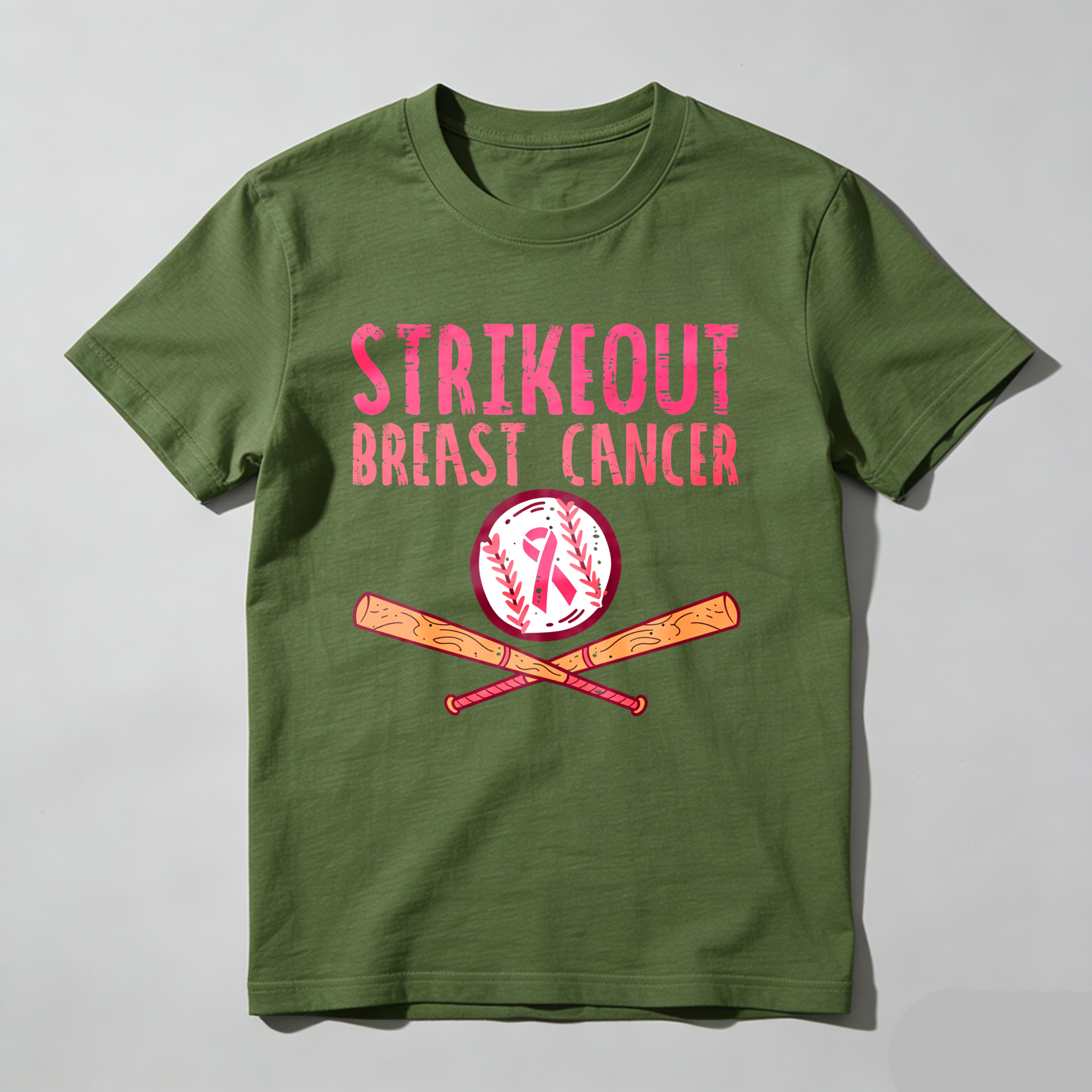 Dorawear™ Strikeout Breast Cancer With Baseball And Bats  T Shirt-Dorawear