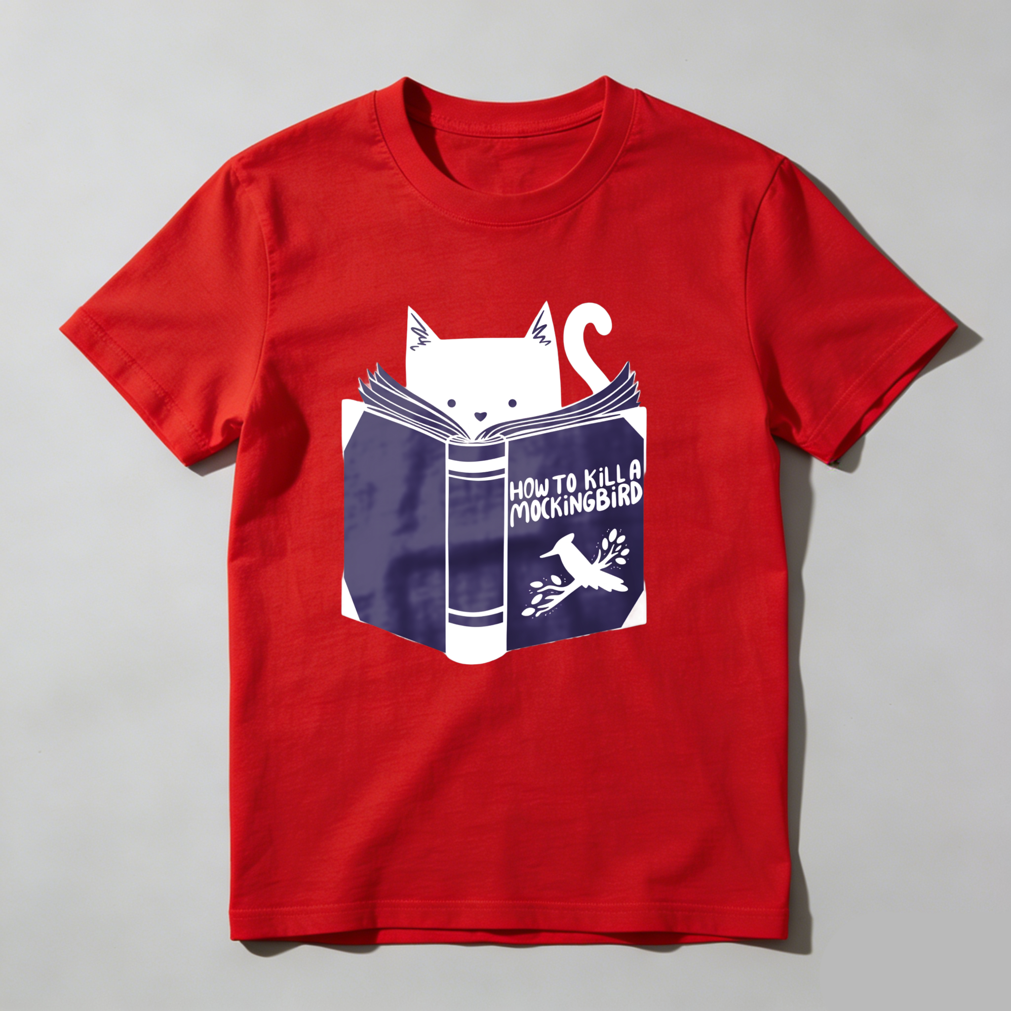 Dorawear™ Cat Reading Book With Mockingbird Title T Shirt