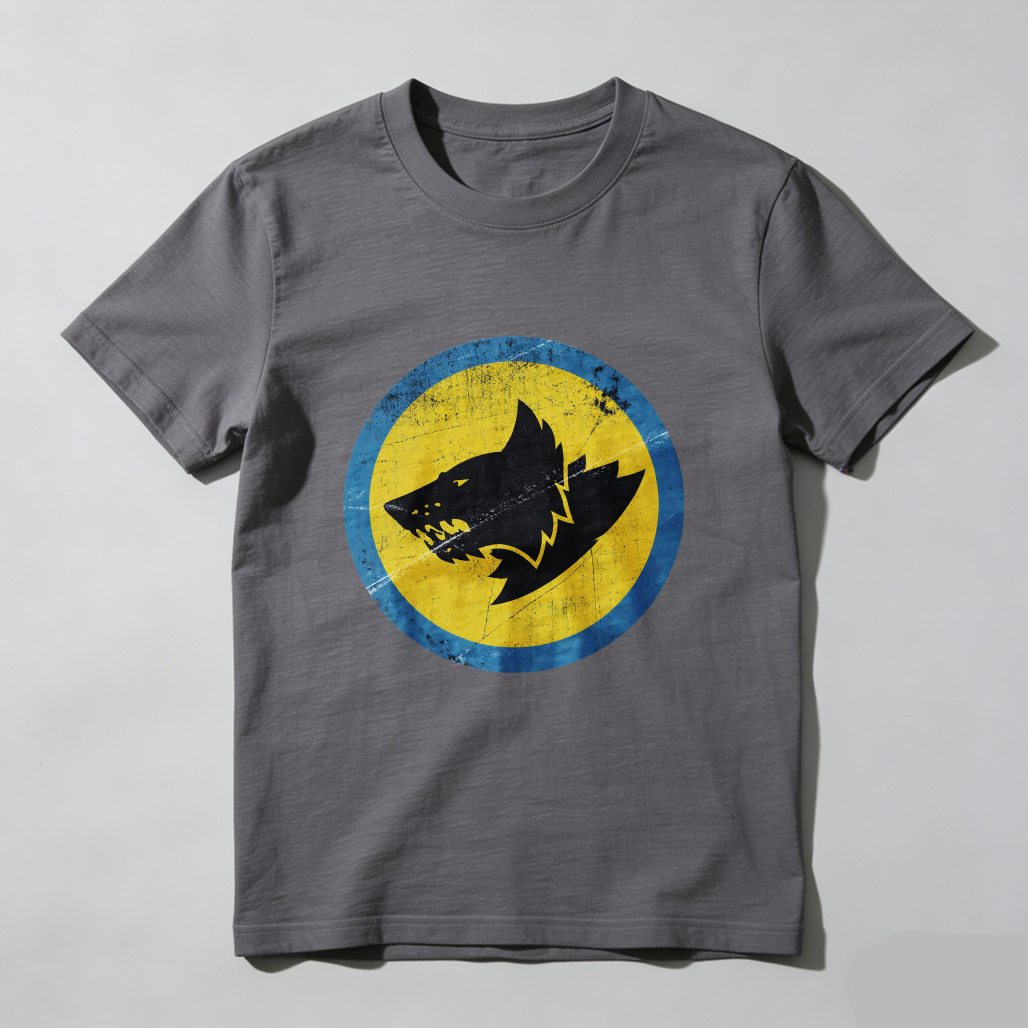 Dorawear™ Wolf Head Logo Yellow Blue Circle Pure Cotton Short Sleeve T Shirt-Dorawear
