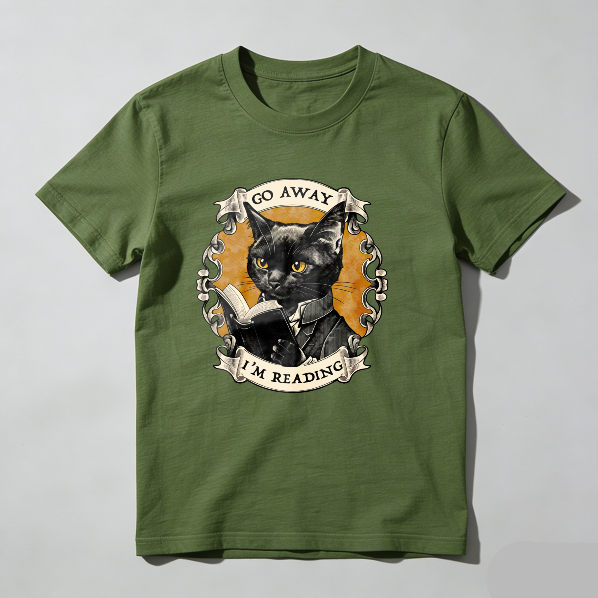 Dorawear™ Cat Reading Book With Text Go Away I'm Reading T Shirt