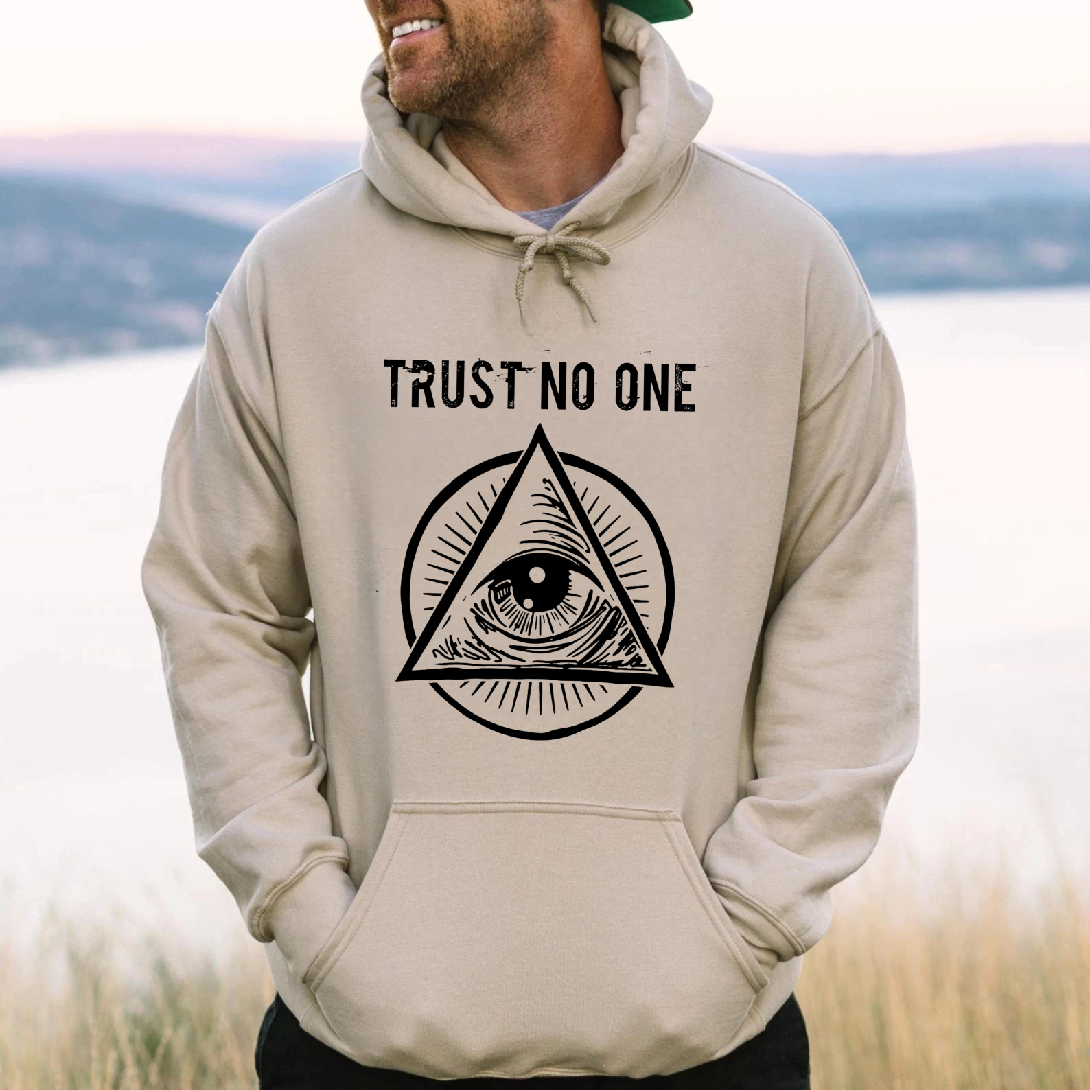 Dorawear™ Trust No One All Seeing Eye Hoodie Black Sweatshirt With Eye Symbol Conspiracy Theory Graphic Pullover For Men Women Unisex Streetwear Fashion Top-Dorawear