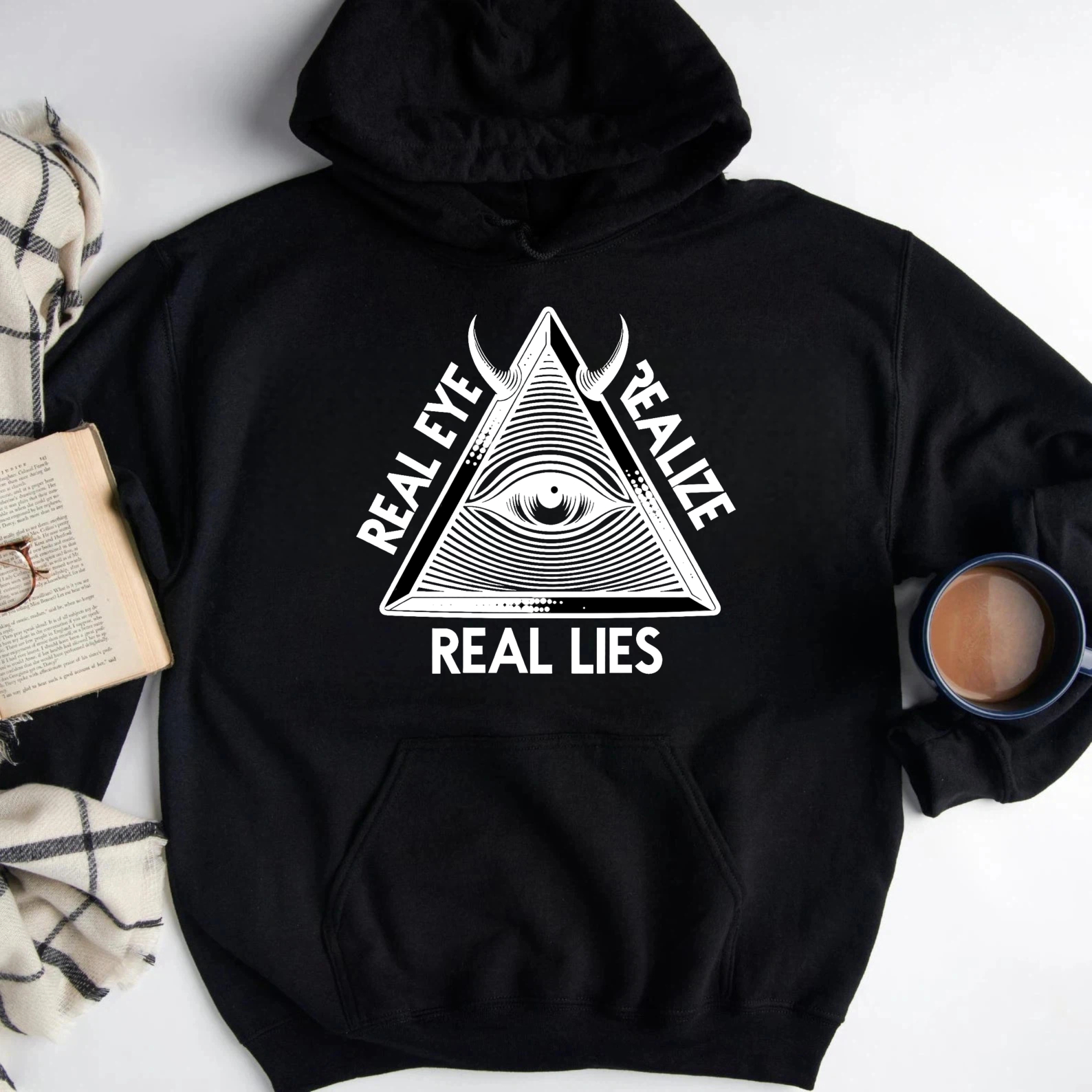Dorawear™ Real Eye Realize Real Lies Hoodie With All Seeing Eye Design Black Sweatshirt For Men Women Fashion Statement Clothing-Dorawear