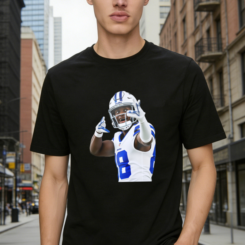 American Football Player Number 8 In White And Blue Uniform Celebrating Graphic T-shirt