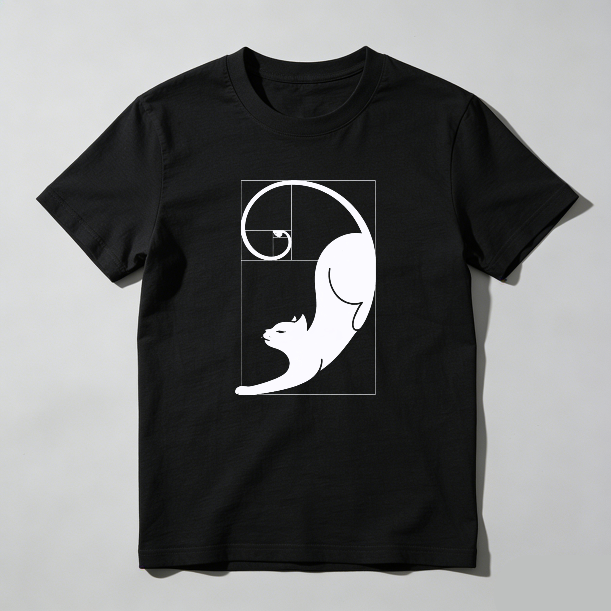 Dorawear™ Cat Fibonacci Spiral Design Pure Cotton Short Sleeve T Shirt-Dorawear