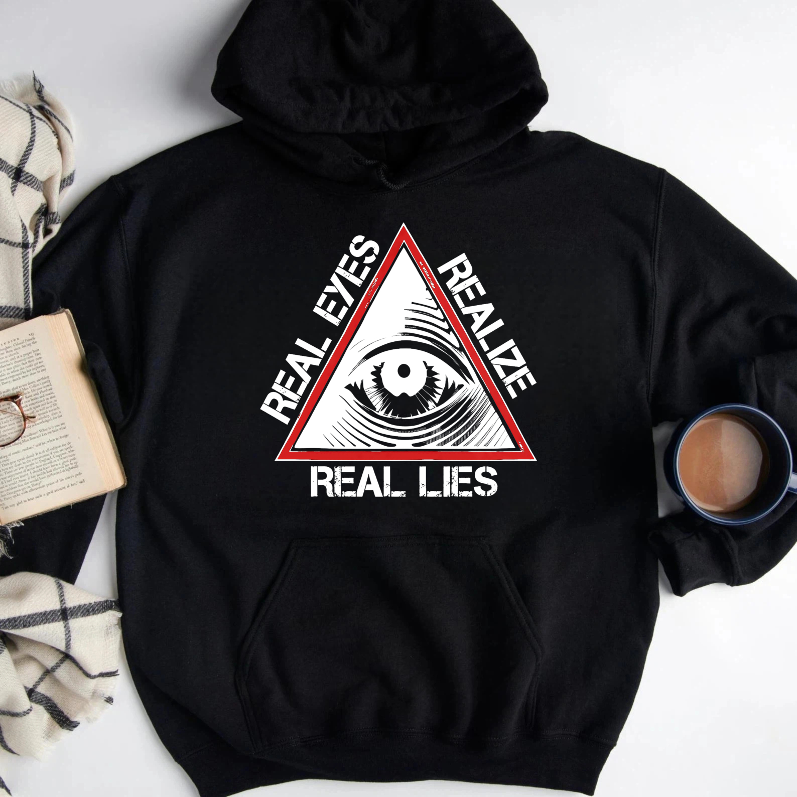 Dorawear™ Real Eyes Realize Real Lies Hoodie Black Eye Symbol Triangular Design Sweatshirt Men Women Unisex Casual Wear-Dorawear