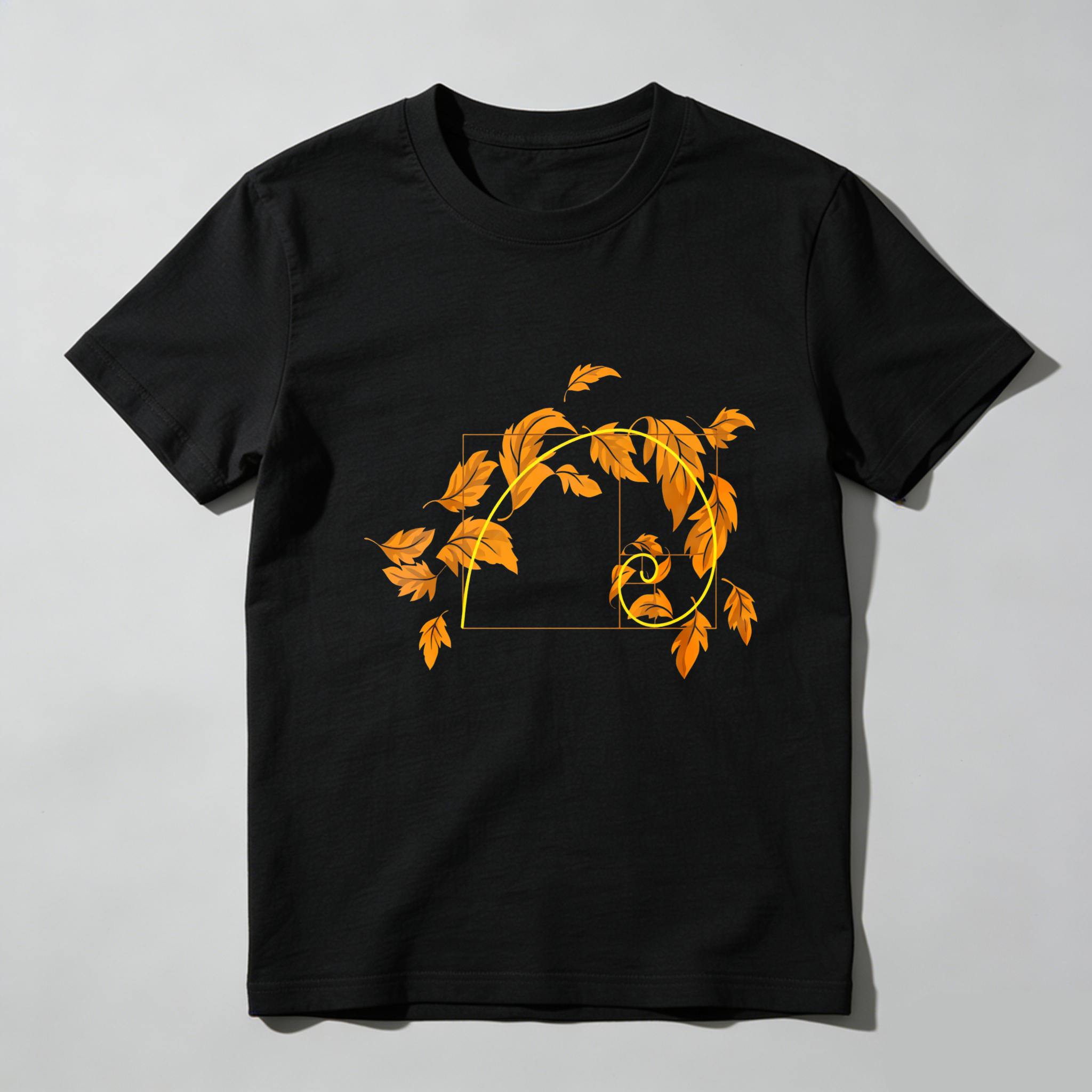 Dorawear Golden Leaves Spiral Design With Square Frame T Shirt