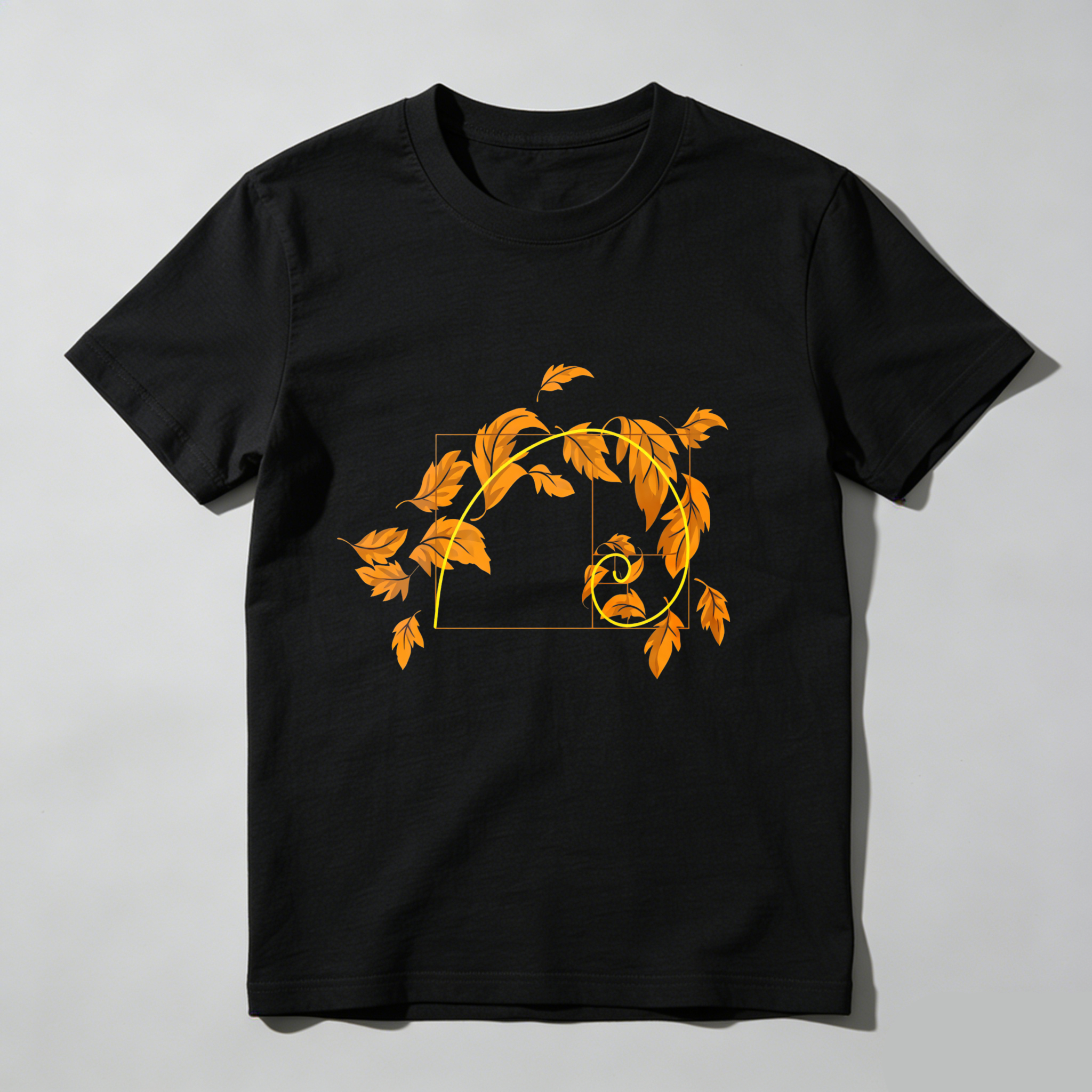 Dorawear Golden Leaves Spiral Design With Square Frame T Shirt