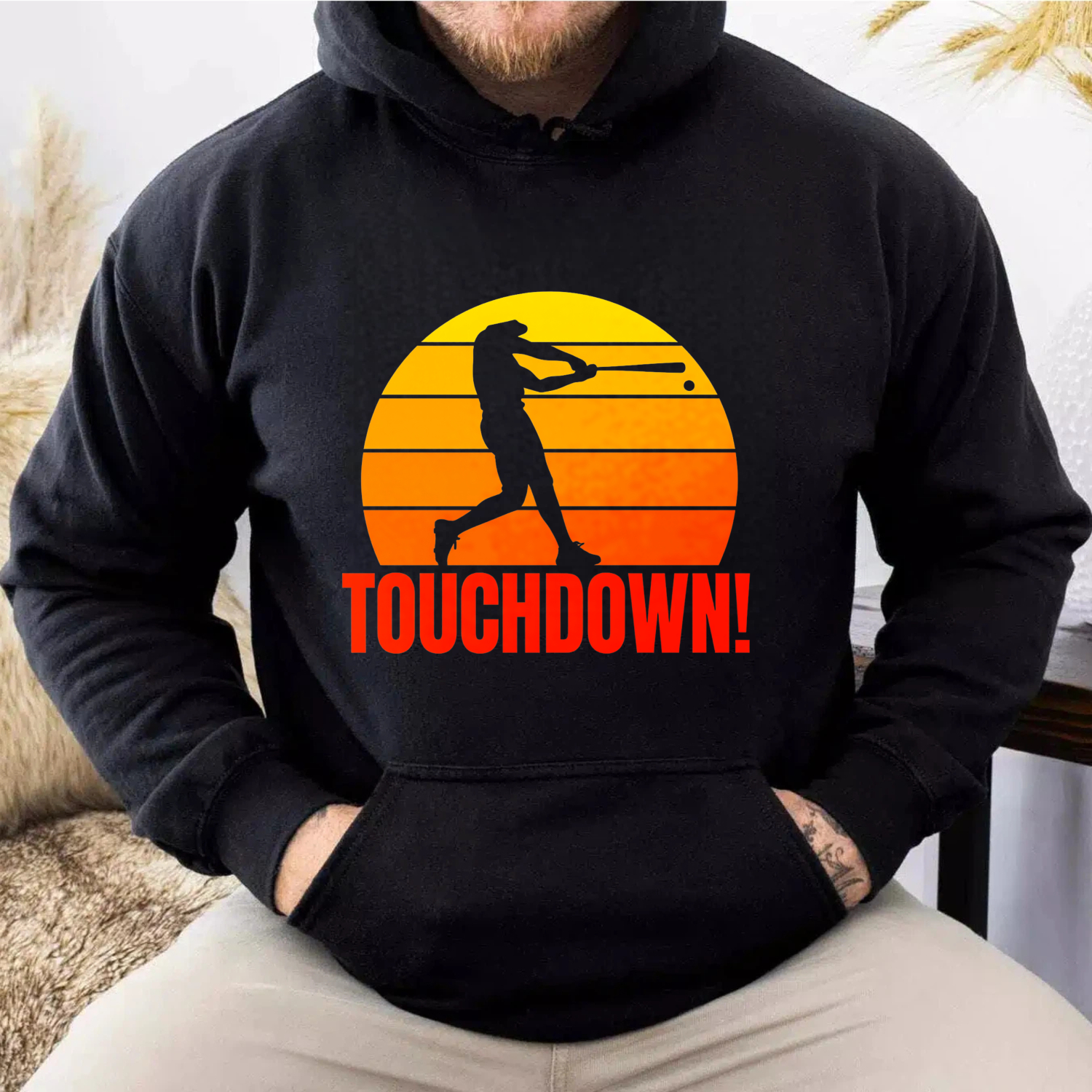 Dorawear™ Touchdown Baseball Player Sunset Hoodie Sport Inspired Graphic Sweatshirt Men Women Unisex Casual Wear-Dorawear