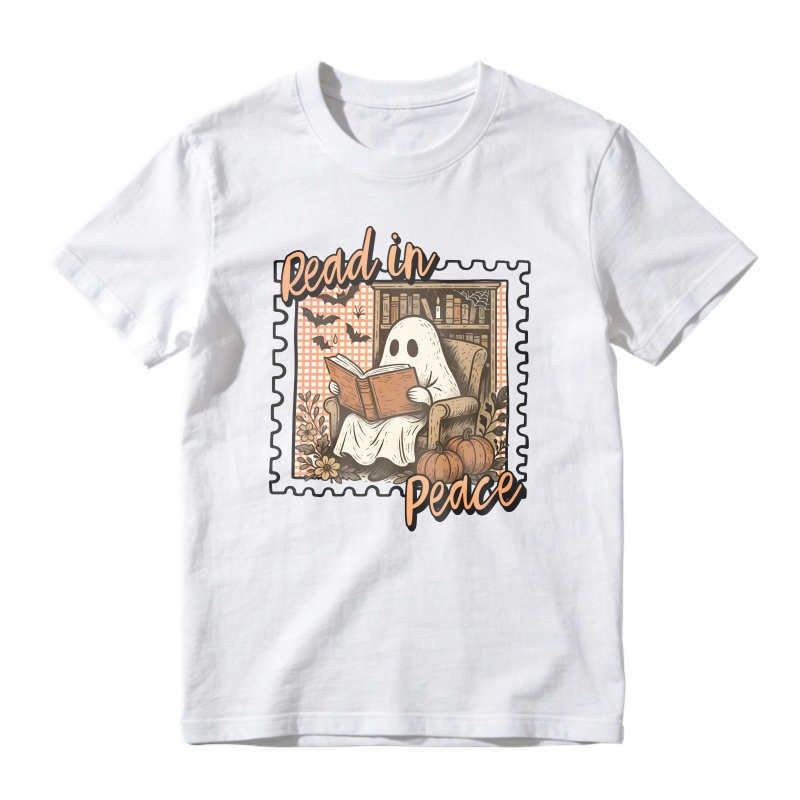 Read In Peace Ghost Reading Book Autumn Pumpkin, Unisex Classic T-shirt