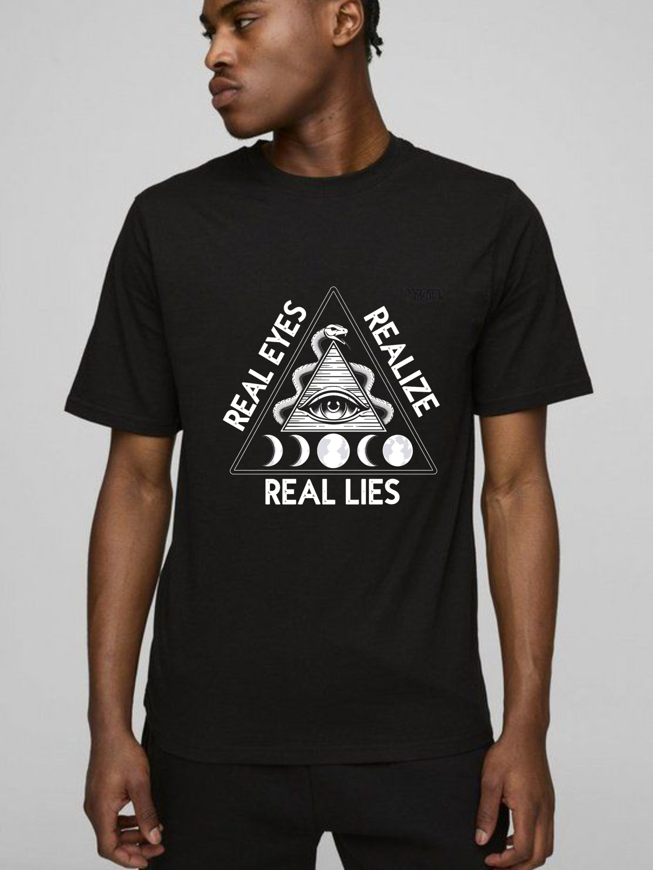 Dorawear™Real Eyes Realize Real Lies Pyramid Eye Snake Moon Phases  T Shirt