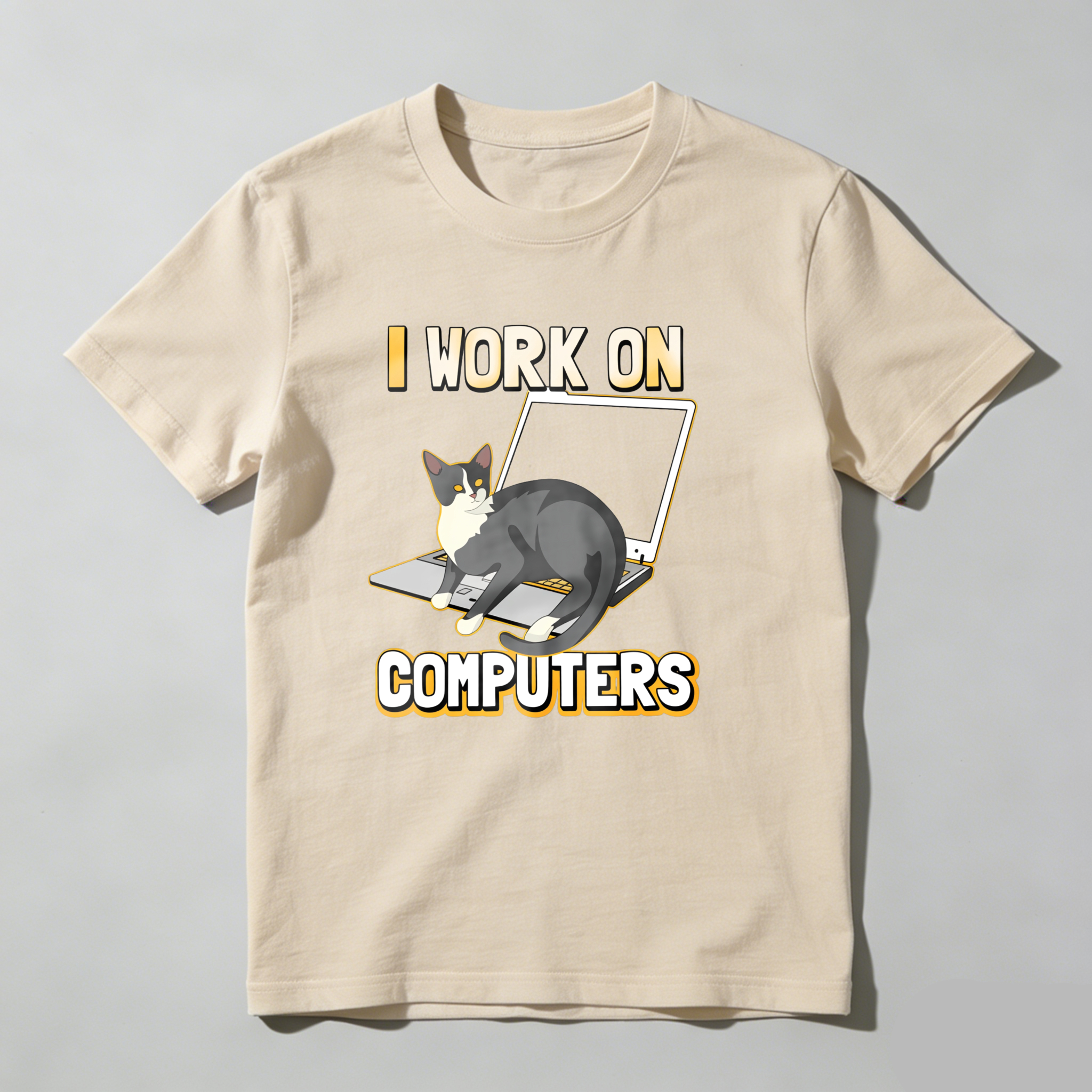Dorawear I Work On Computers Cat Laptop T Shirt