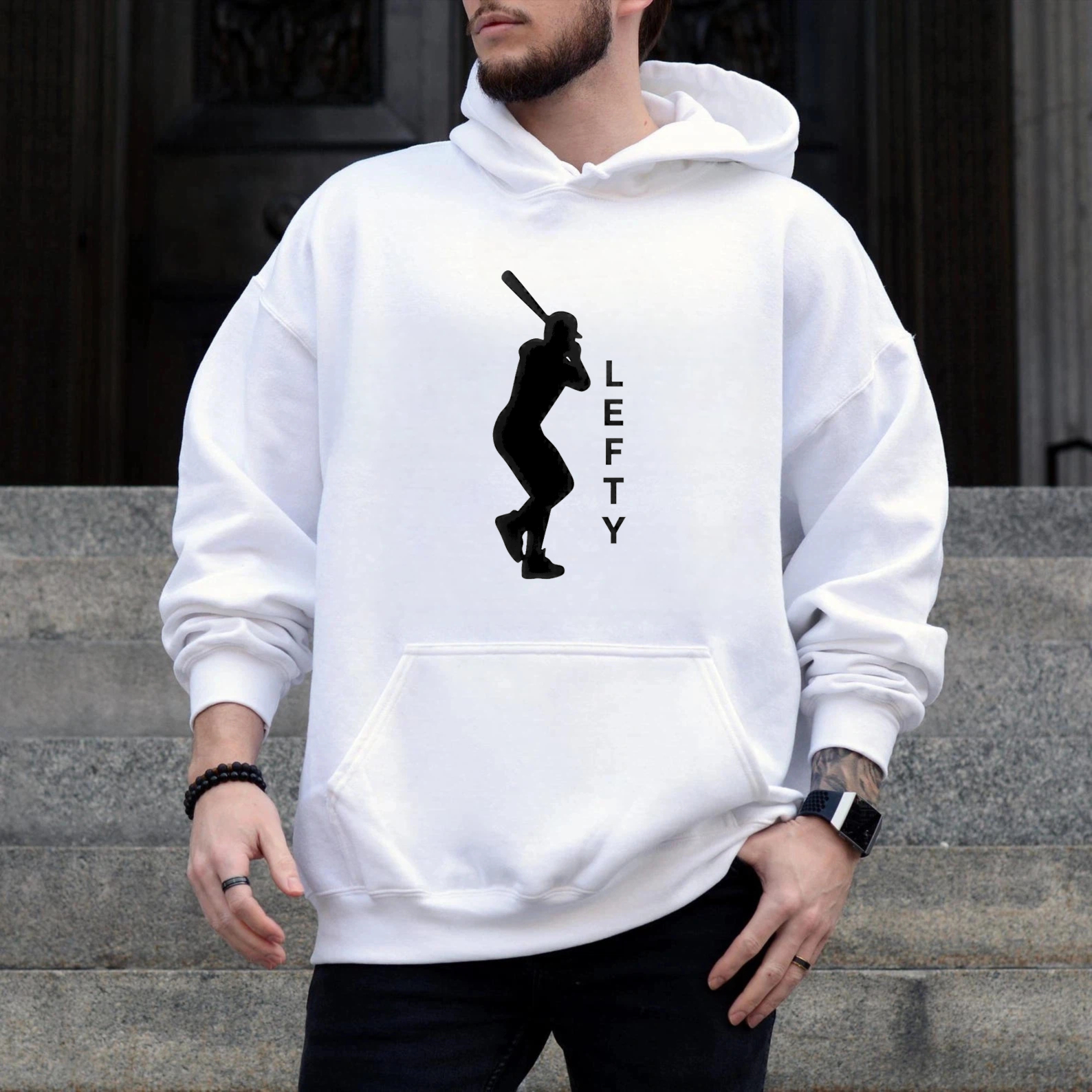 Dorawear™ Lefty Baseball Player Silhouette Hoodie For Left Handed Batters Sports Fan Apparel Unisex Sweatshirt With Front Pocket And Drawstring Hood-Dorawear