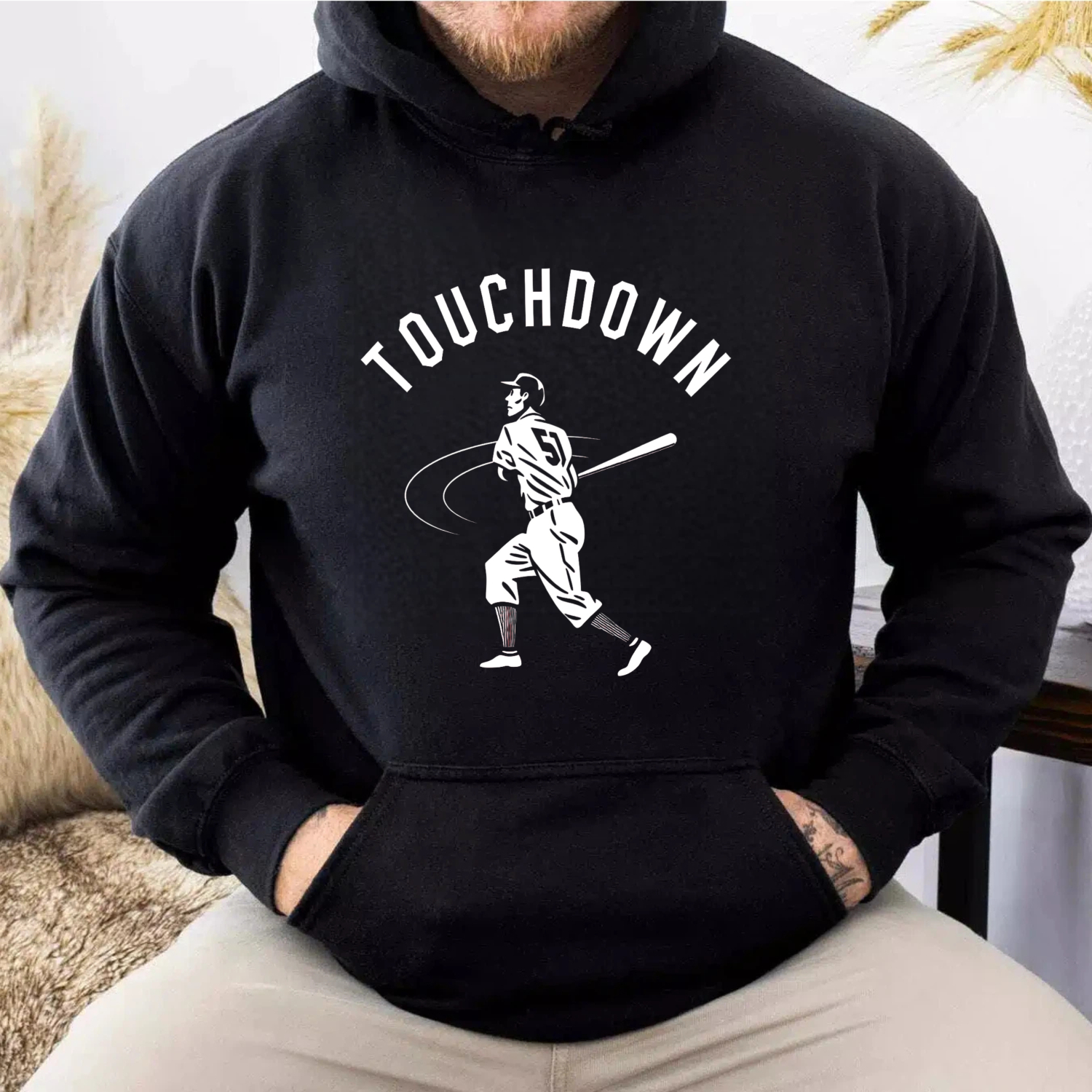 Dorawear™ Touchdown Baseball Player Hoodie Black Sport Sweatshirt Unisex Casual Wear-Dorawear