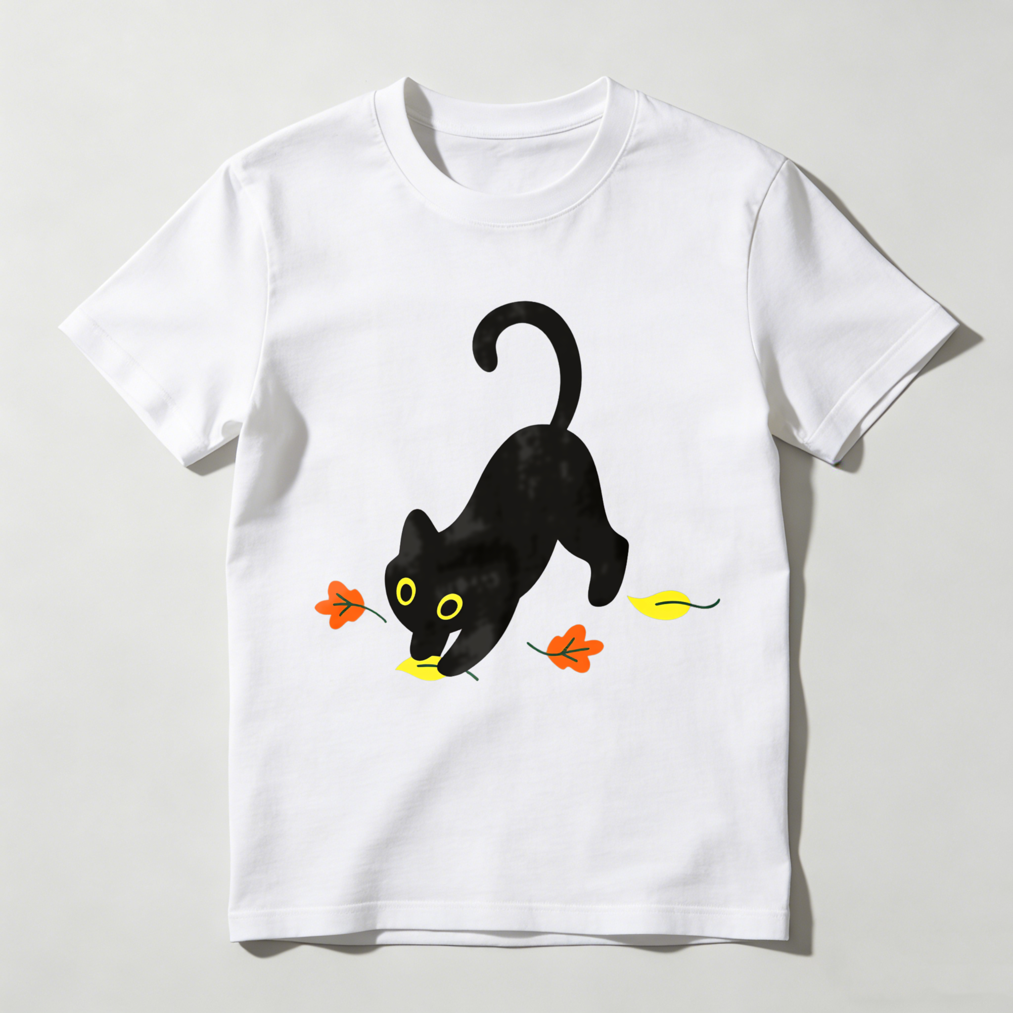 Dorawear™ White Cat Playing With Leaves T Shirt