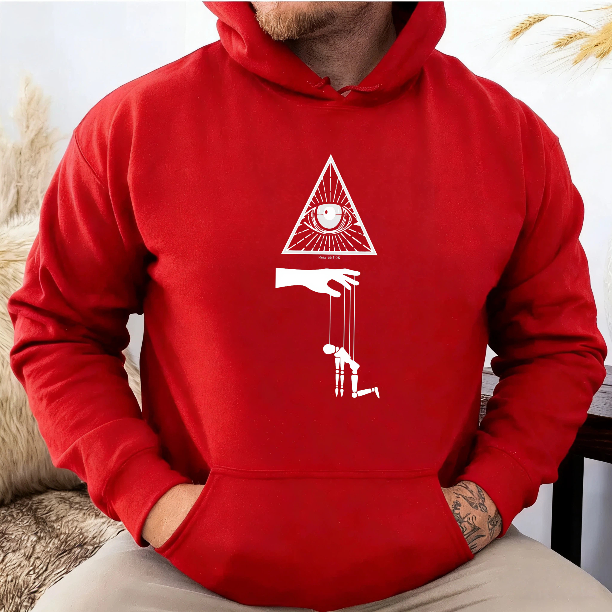 Dorawear™ All Seeing Eye Puppet Control Hoodie Black Sweatshirt With Illuminati Symbol And Hand Manipulating Figure Design For Men Women Unisex Fashion Streetwear Top-Dorawear