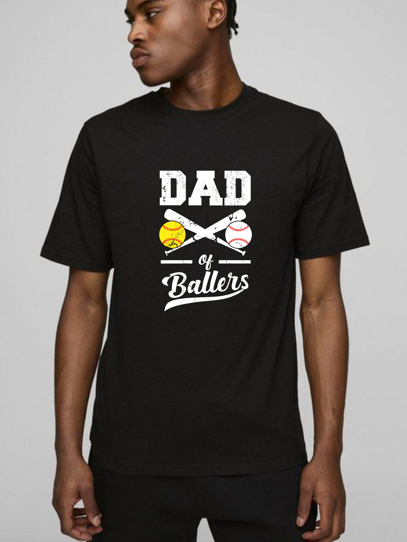 Dorawear™ Dad Of Ballers With Baseball And Softball  T Shirt-Dorawear