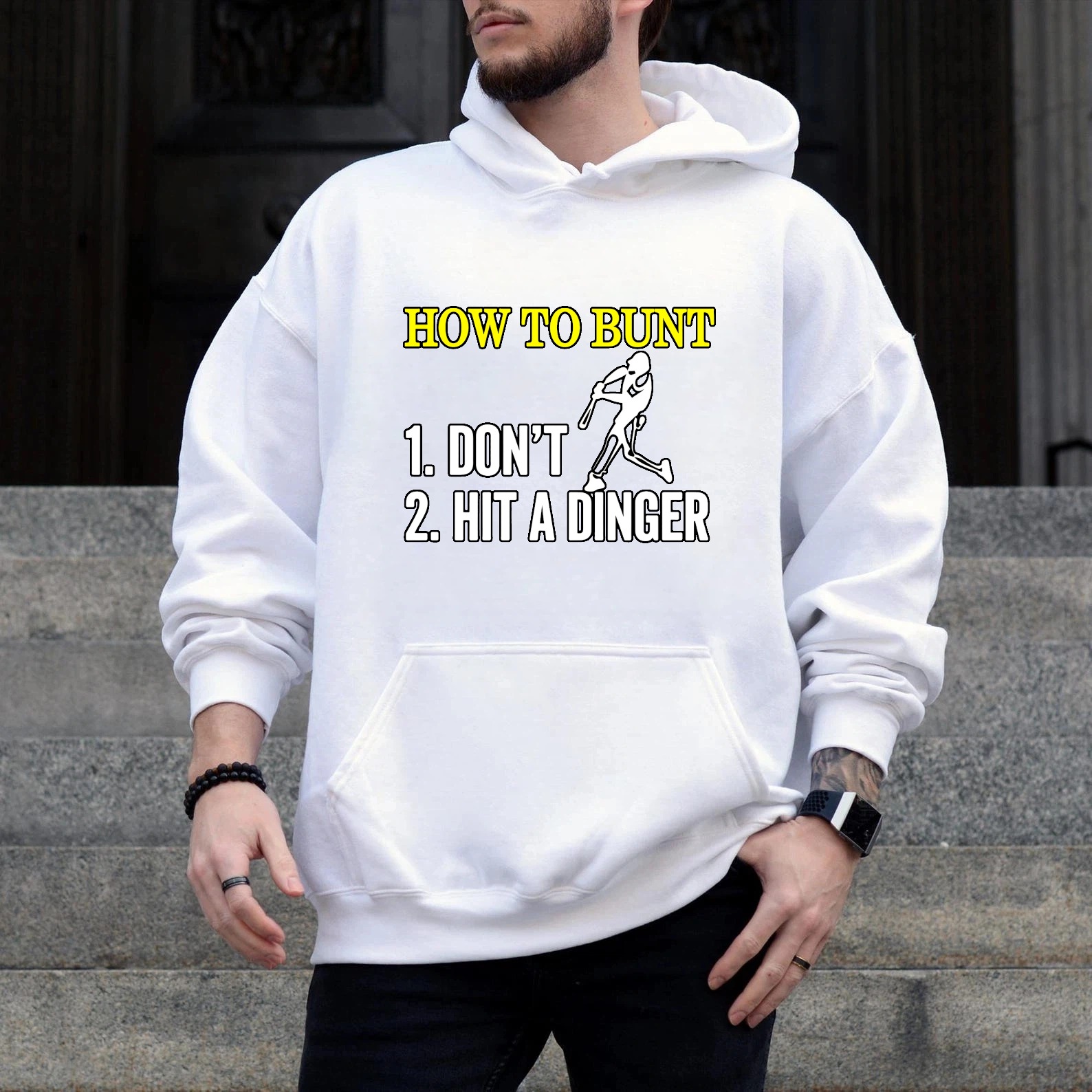 Dorawear™ How To Bunt Dont Hit A Dinger Baseball Hoodie For Men And Women Funny Sports Sweatshirt With Pocket And Drawstring Hood-Dorawear
