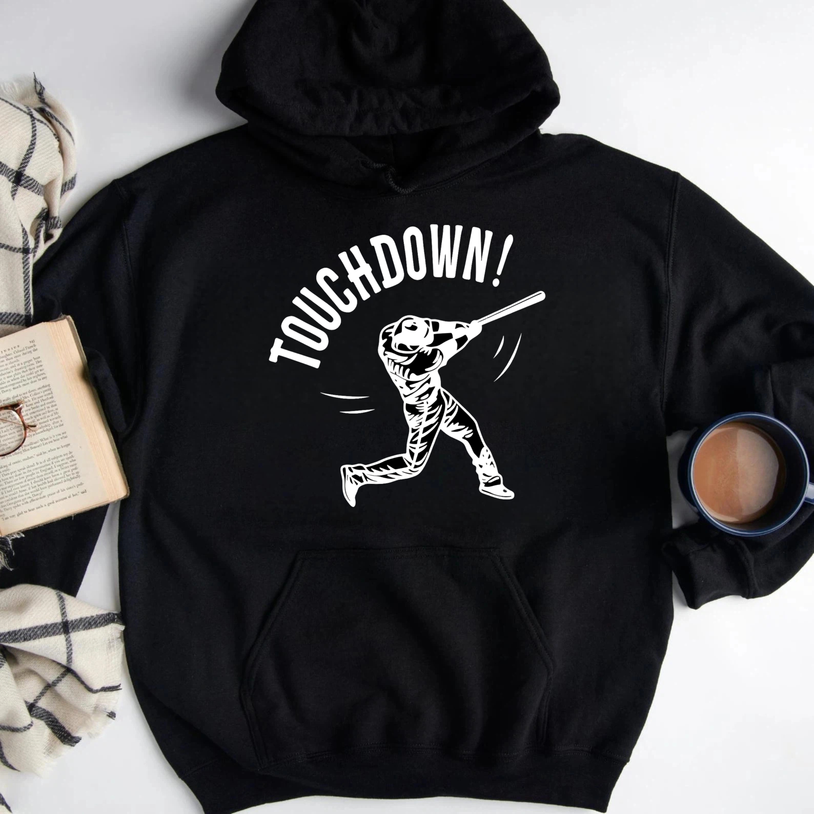 Dorawear™ Touchdown Baseball Player Hoodie Black Sweatshirt Sport Graphic Pullover Casual Wear