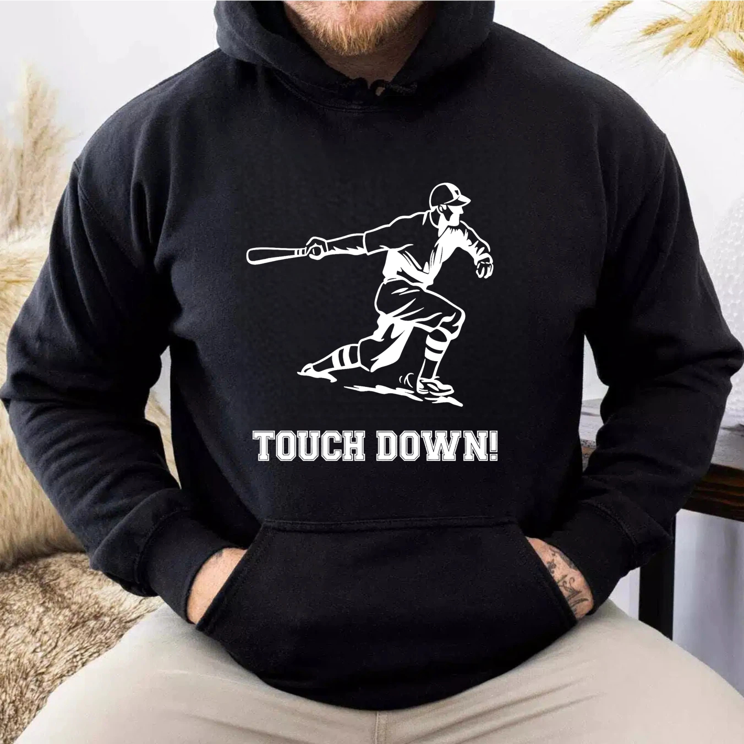 Dorawear™ Baseball Player Touch Down Hoodie Black Sport Design Sweatshirt For Men And Women Unisex Casual Wear-Dorawear