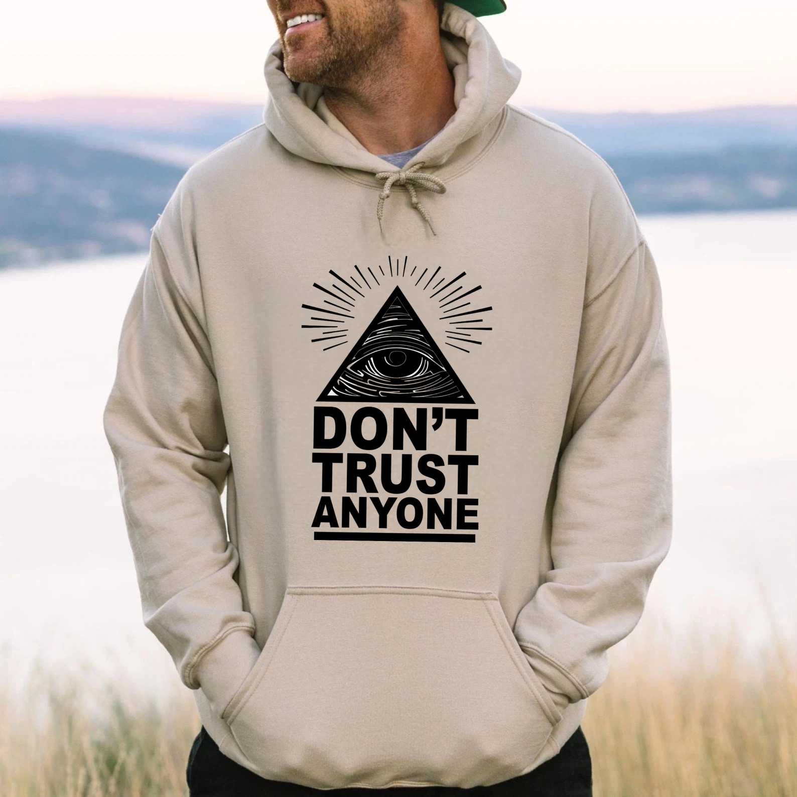 Dorawear™ Dont Trust Anyone Hoodie With Eye In Pyramid Design Black Sweatshirt For Men Women Streetwear Fashion Statement Clothing-Dorawear