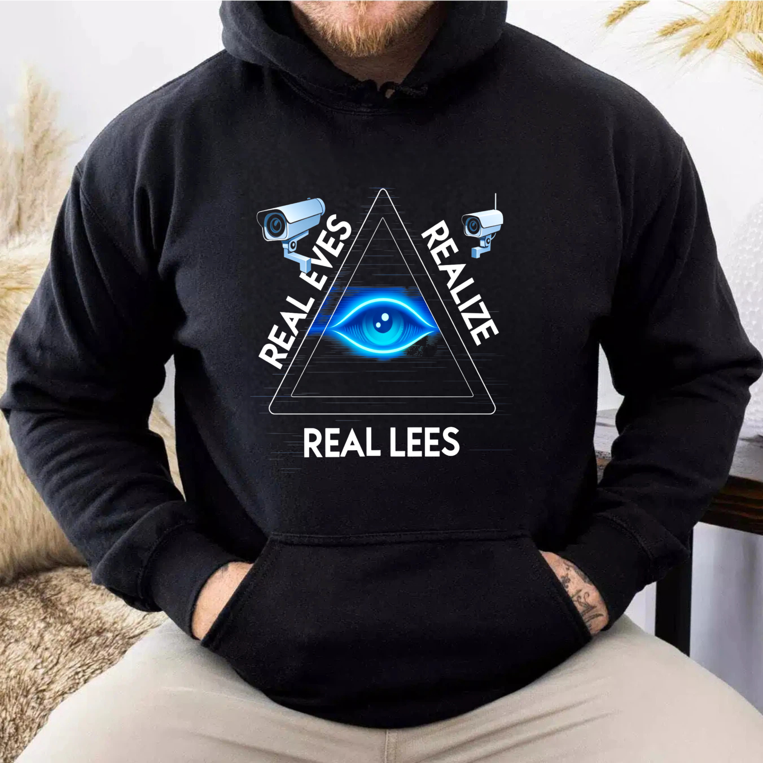 Dorawear™ Real Eyes Realize Real Lees Hoodie With Eye And Camera Design Black Sweatshirt For Men Women Unisex Fashion Streetwear Casual Wear-Dorawear