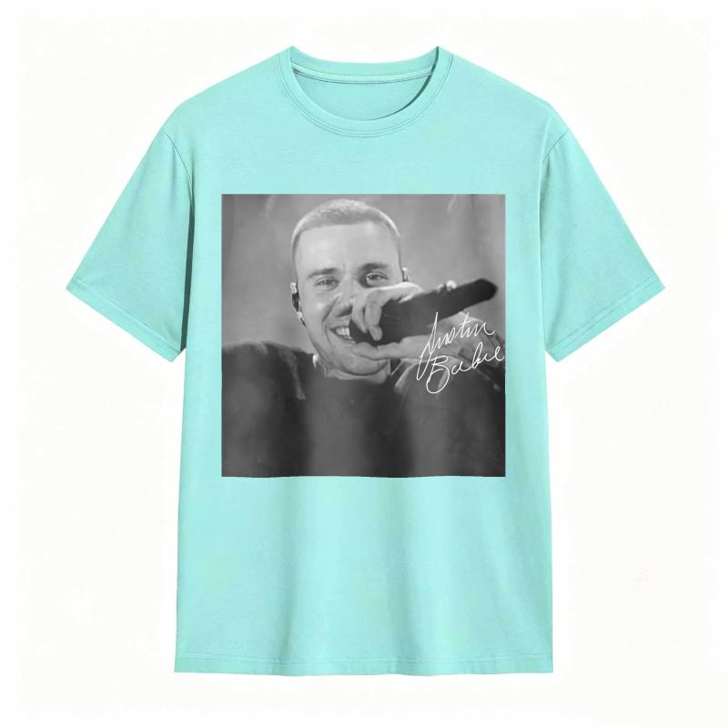 Justin Bieber Singing With Microphone Signature tshirt 100% cotton