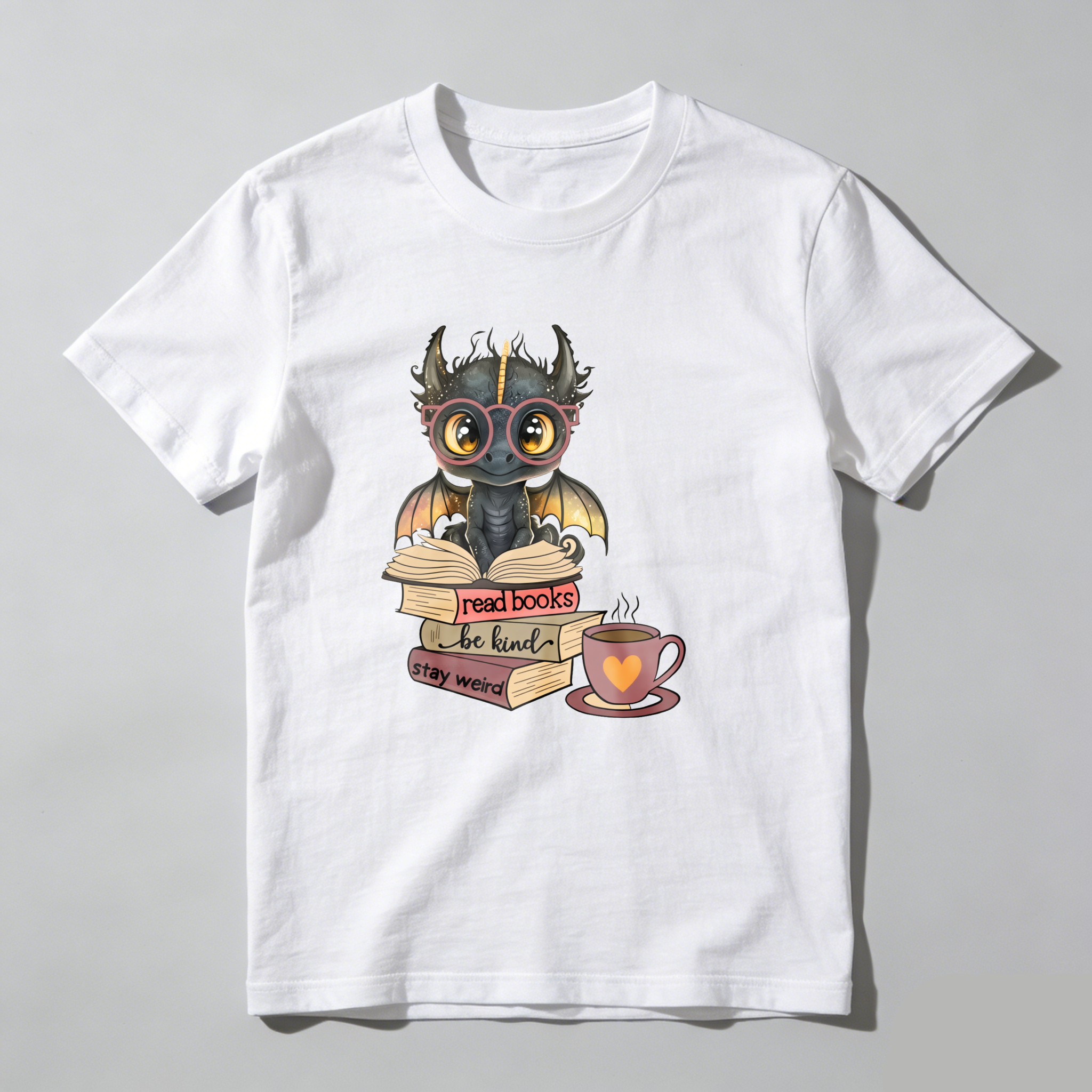 Dorawear™ Dragon With Books And Coffee Cup T Shirt