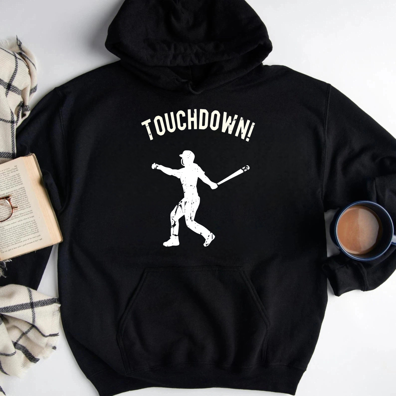 Dorawear™ Touchdown Baseball Player Graphic Hoodie Unisex Sweatshirt Sport Inspired Casual Wear Black Pullover With Front Pocket And Hood-Dorawear