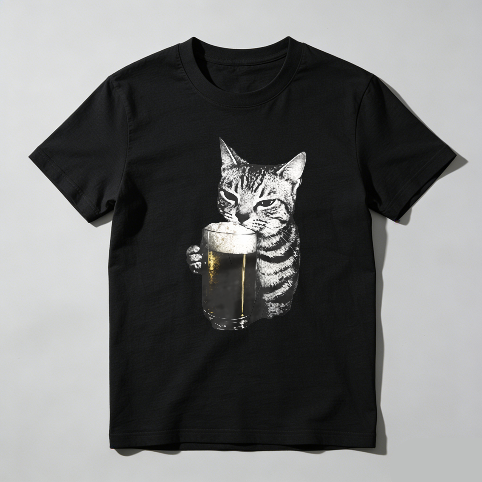 Dorawear™ Cat Holding Beer Glass Print T Shirt