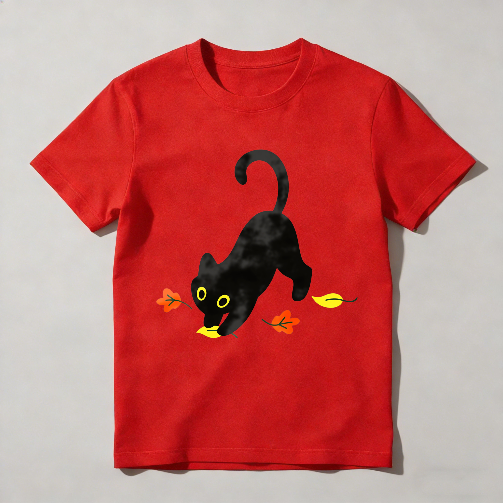 Dorawear™ White Cat Playing With Leaves T Shirt