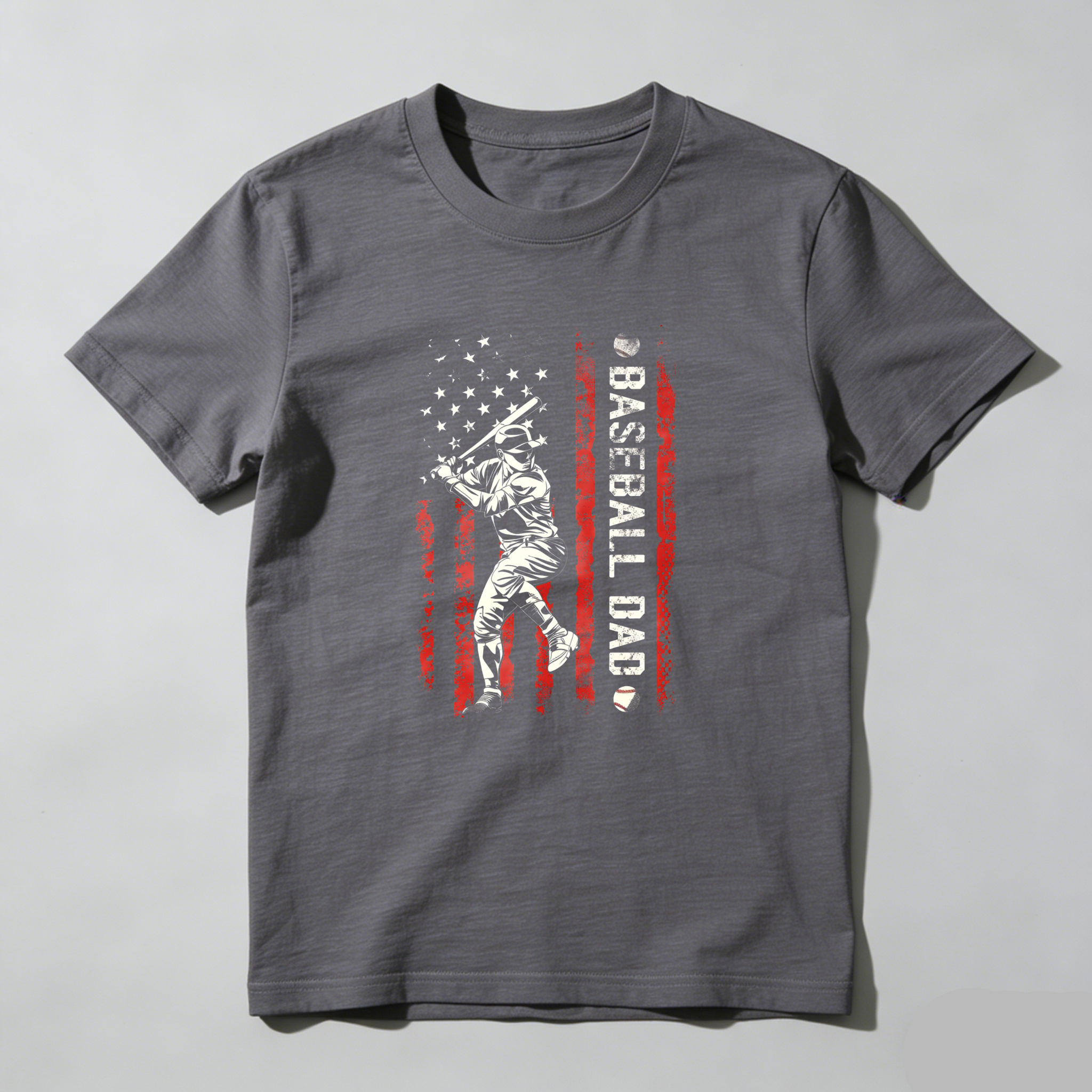Dorawear™ Baseball Player American Flag Dad  T Shirt-Dorawear