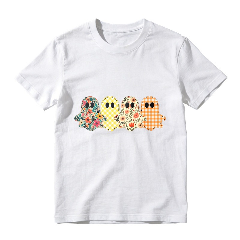 Cute Floral And Plaid Ghosts Pattern, Unisex Classic T-shirt