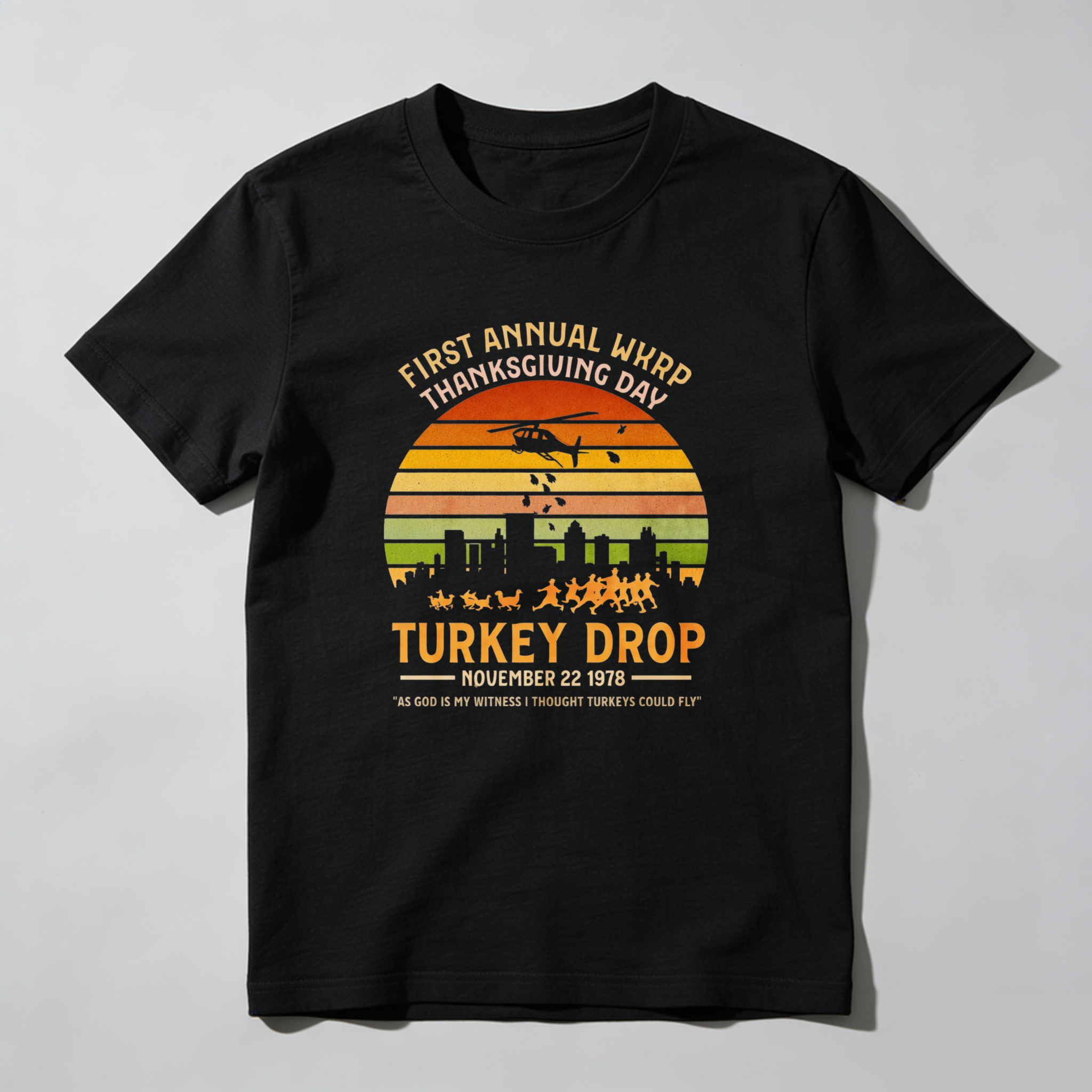 Dorawear™ First Annual Wkrp Thanksgiving Day Turkey Drop November 22 1978 Pure Cotton Short Sleeve T Shirt-Dorawear