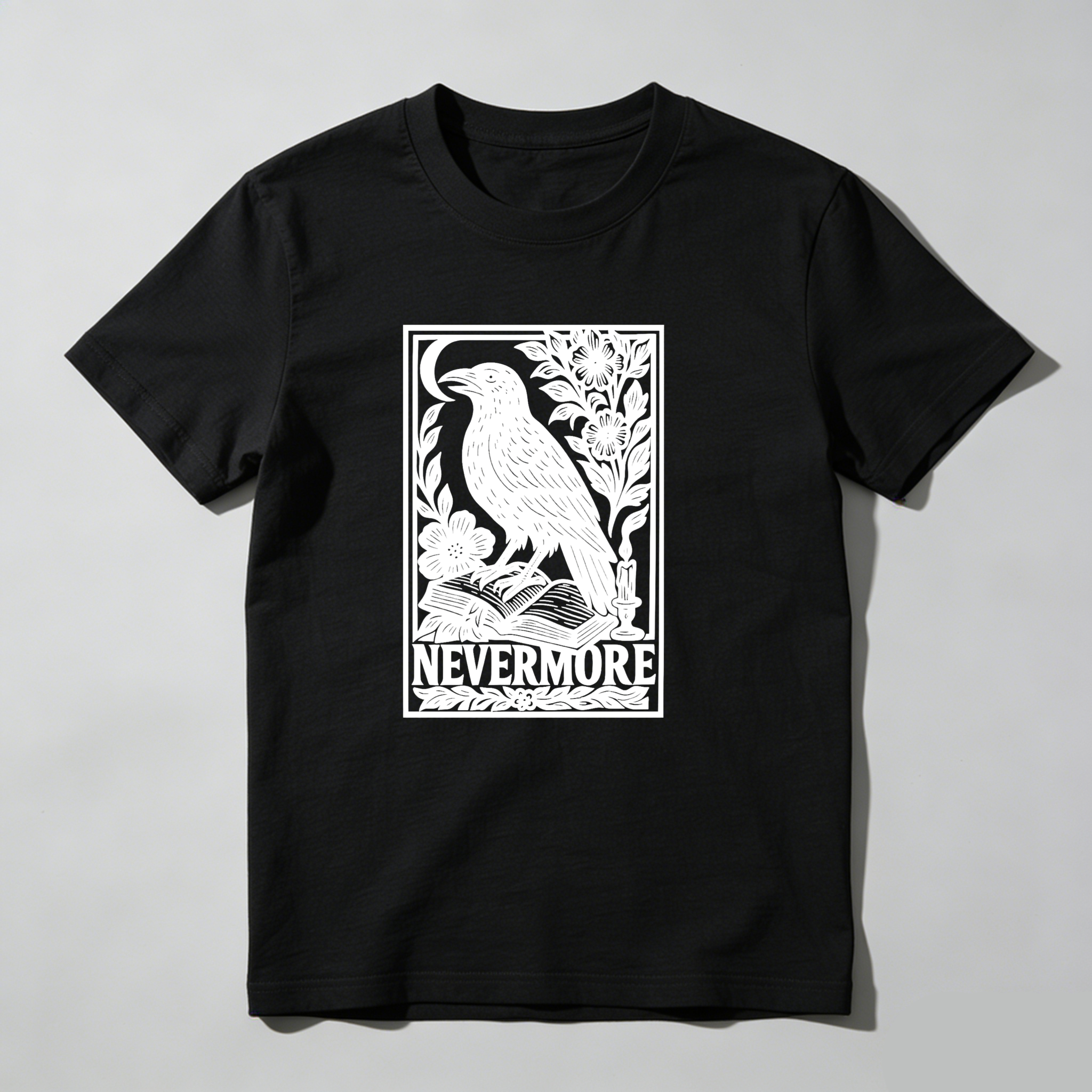 Dorawear™ Crow Perched On Book With Flowers And Moon Nevermore T Shirt