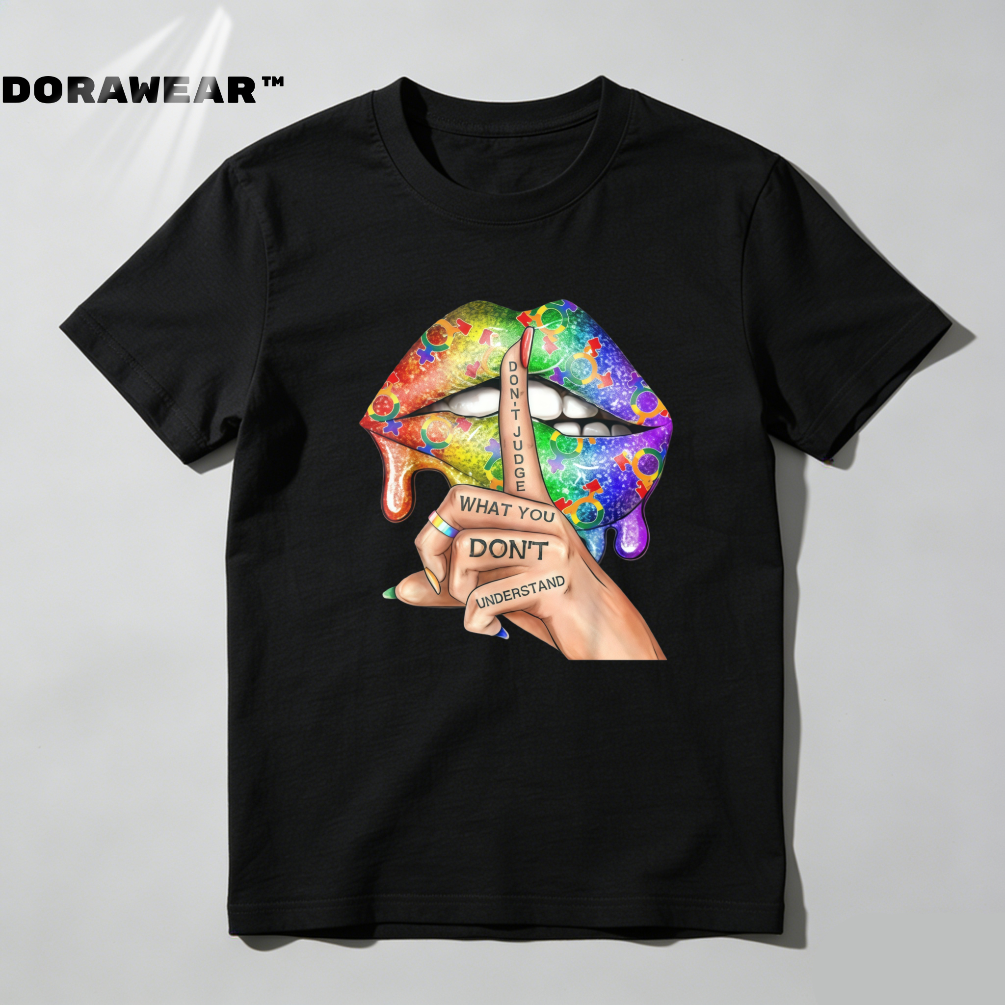 Dorawear™  Colorful Lips With Text And Hand T Shirt
